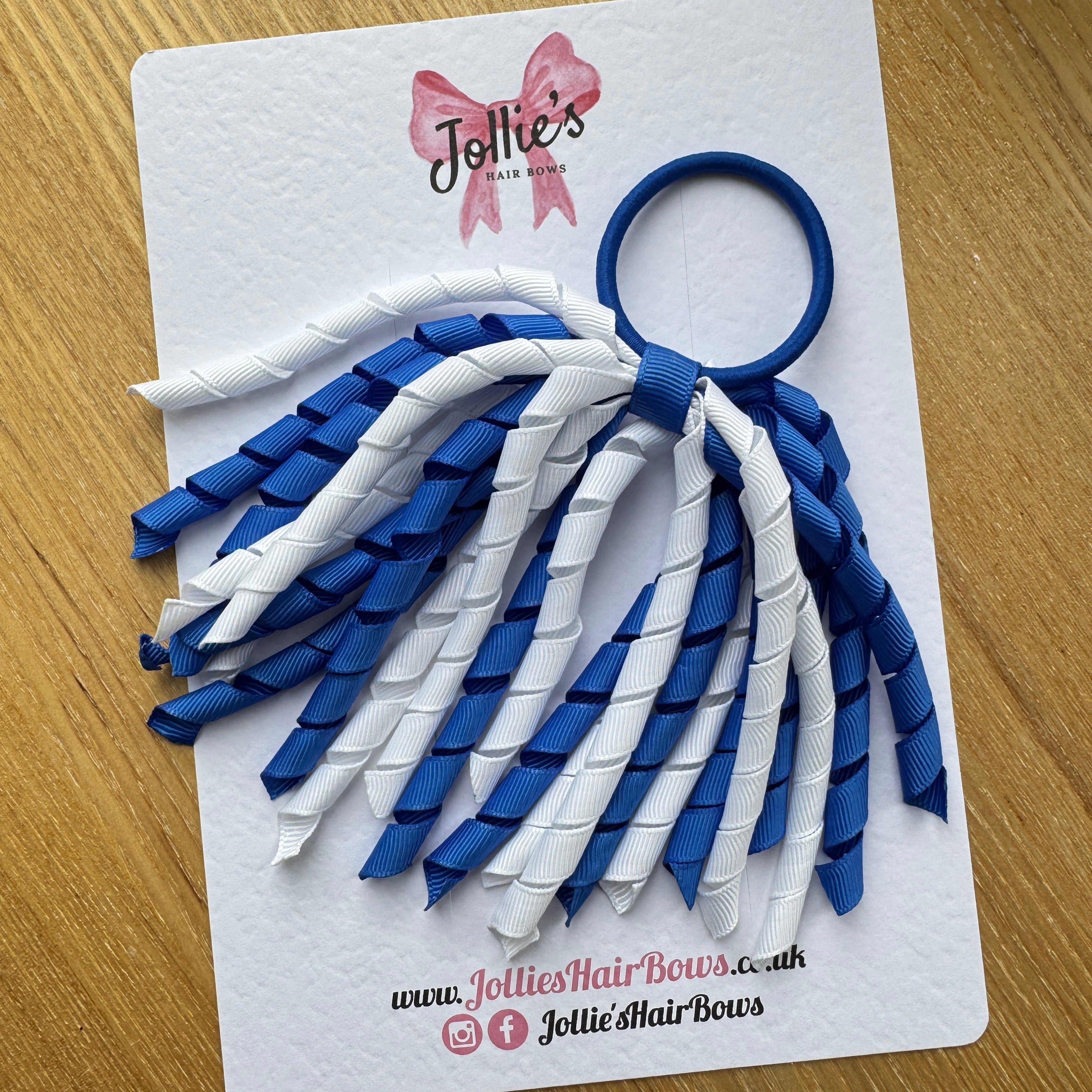 Corker Hair Bobble – Royal Blue & White | Two Tone School Hair Accessory for Girls, Grosgrain Ribbon, Thick Elastic Bobble
