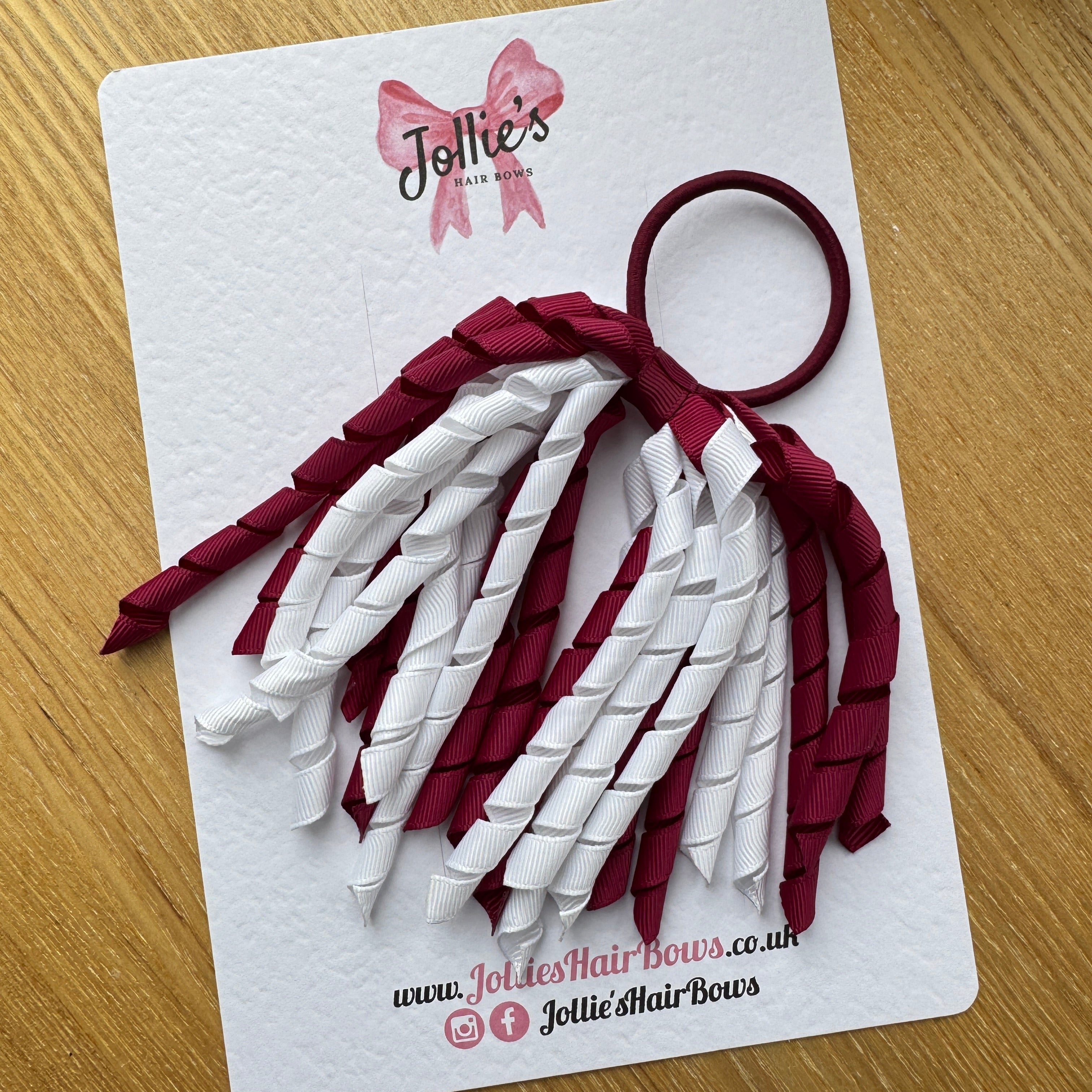 Corker Hair Bobble – Wine & White | Two Tone School Hair Accessory for Girls, Grosgrain Ribbon, Thick Elastic Bobble