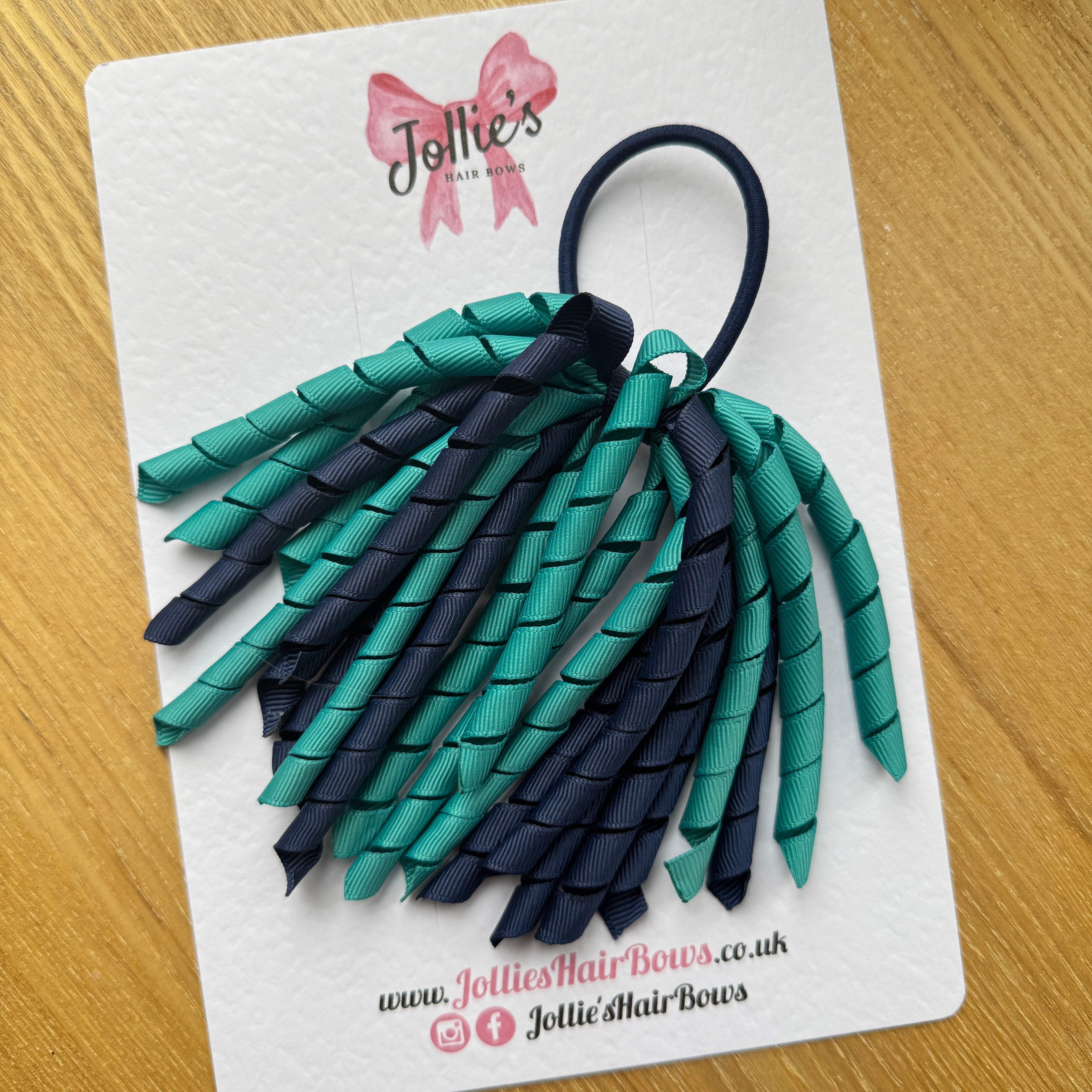 Corker Hair Bobble – Jade Green & Navy | Two Tone School Hair Accessory for Girls, Grosgrain Ribbon, Thick Elastic Bobble