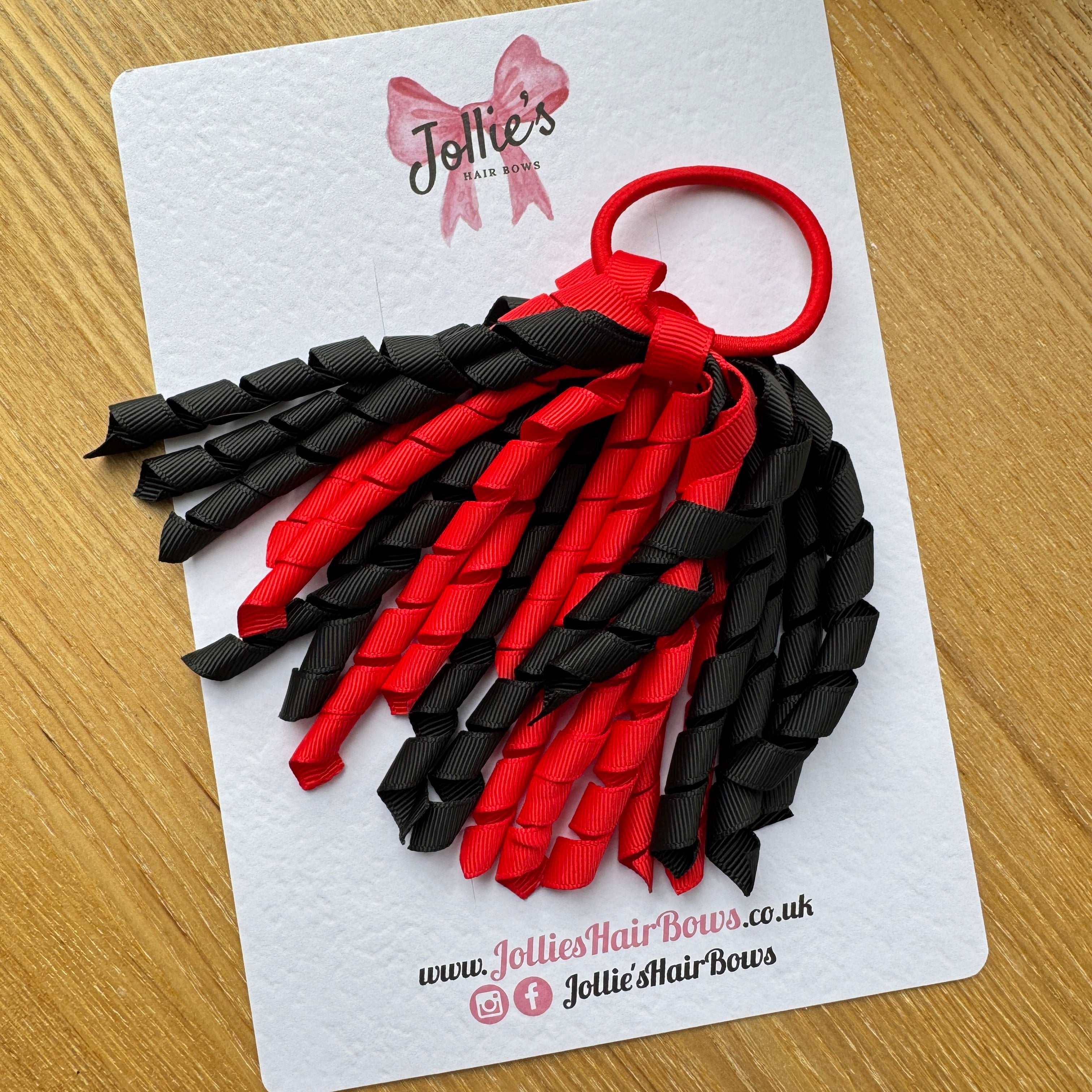 Corker Hair Bobble – Red & Black | Two Tone School Hair Accessory for Girls, Grosgrain Ribbon, Thick Elastic Bobble