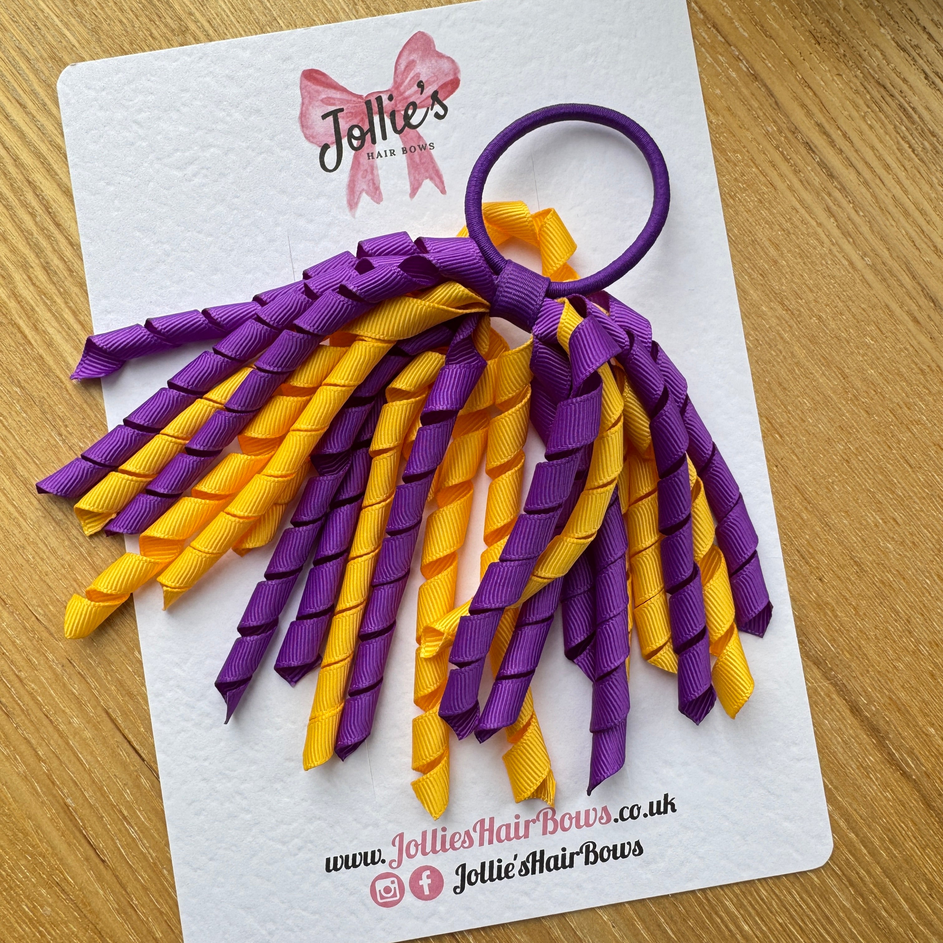 Corker Hair Bobble – Yellow Gold & Purple | Two Tone School Hair Accessory for Girls, Grosgrain Ribbon, Thick Elastic Bobble