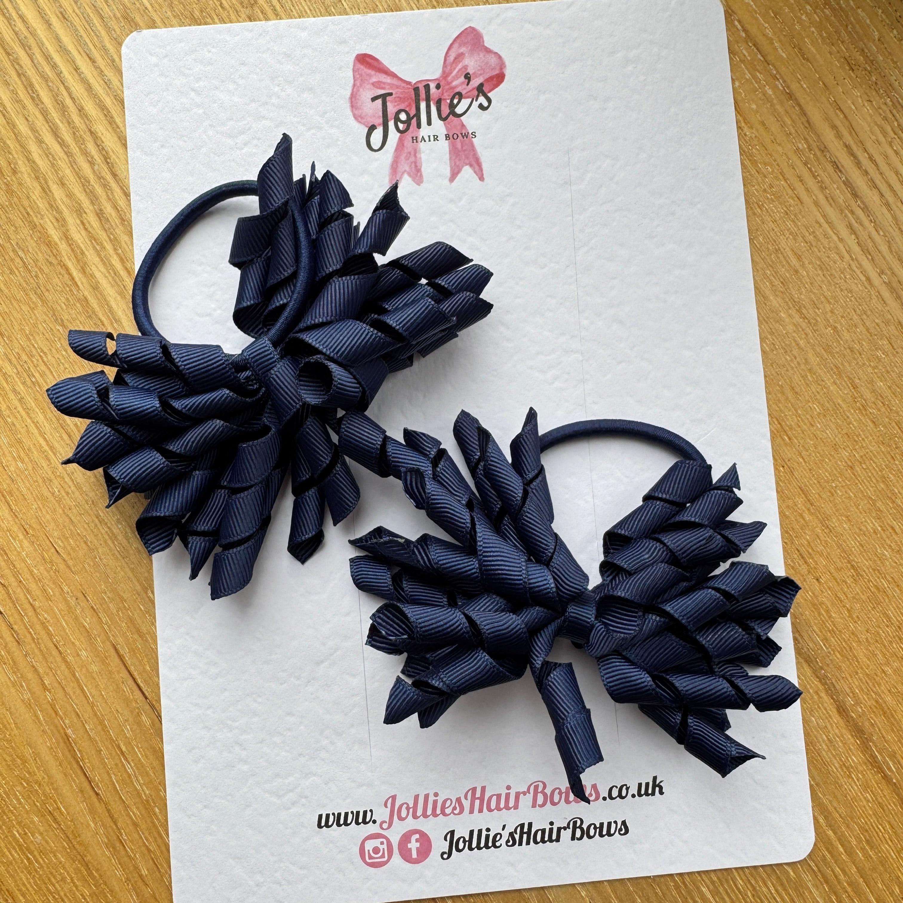 Navy 3.5" Corker Hair Bows (Pair) with Thick Elastic Bobbles, Grosgrain Ribbon, School Hair Accessories for Girls