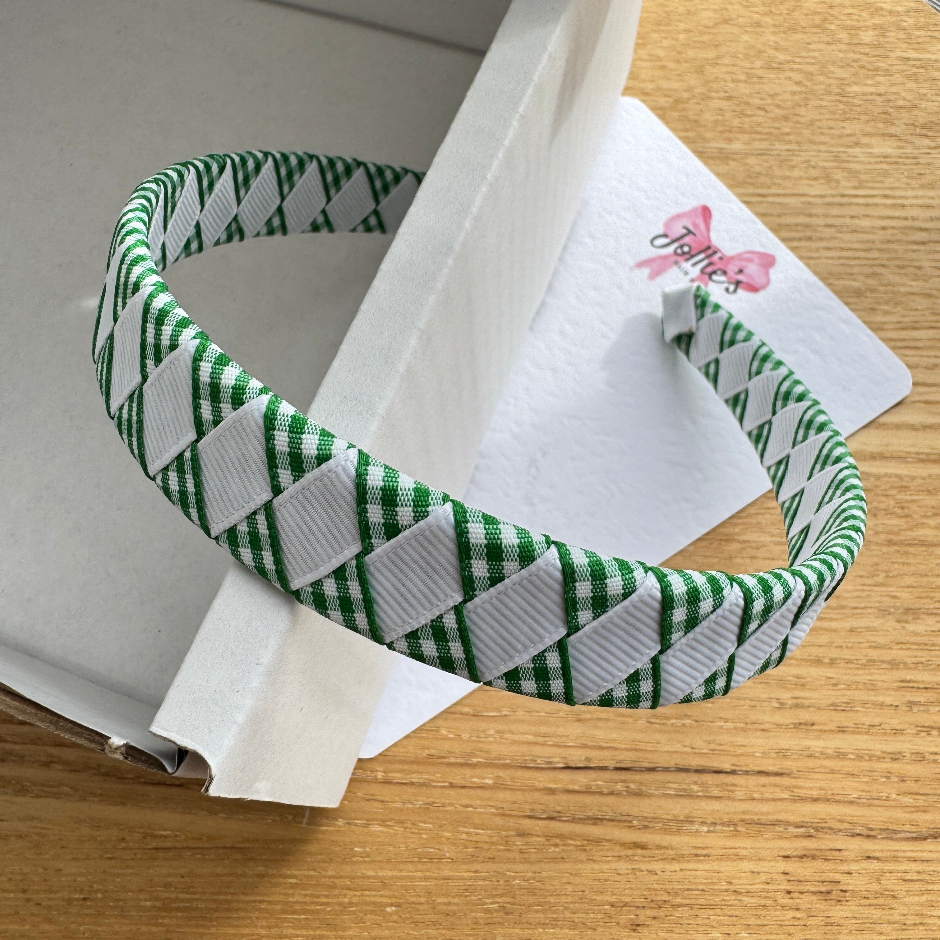Alice Band – Green Gingham & White