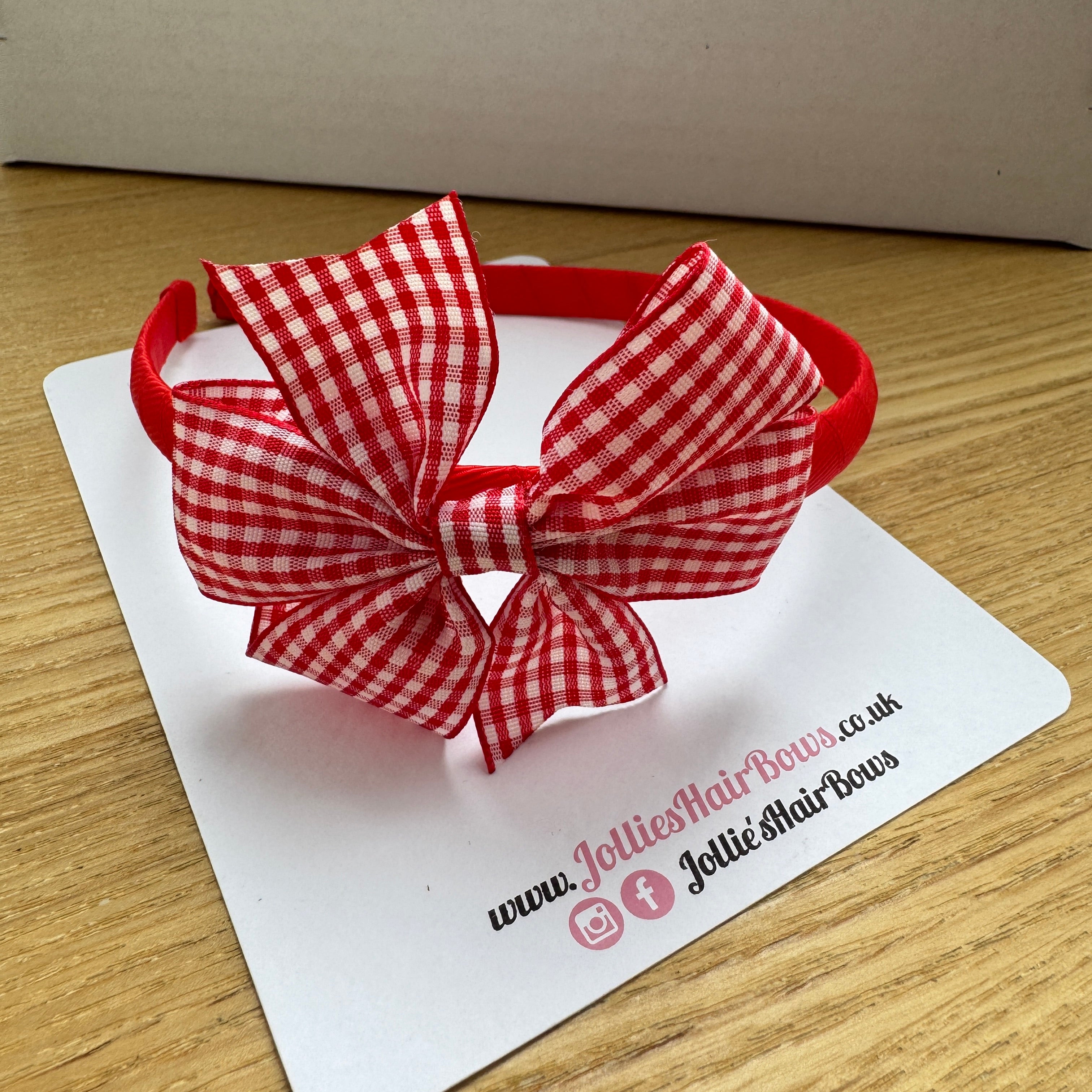 Alice Band – Red Gingham Pinwheel Bow