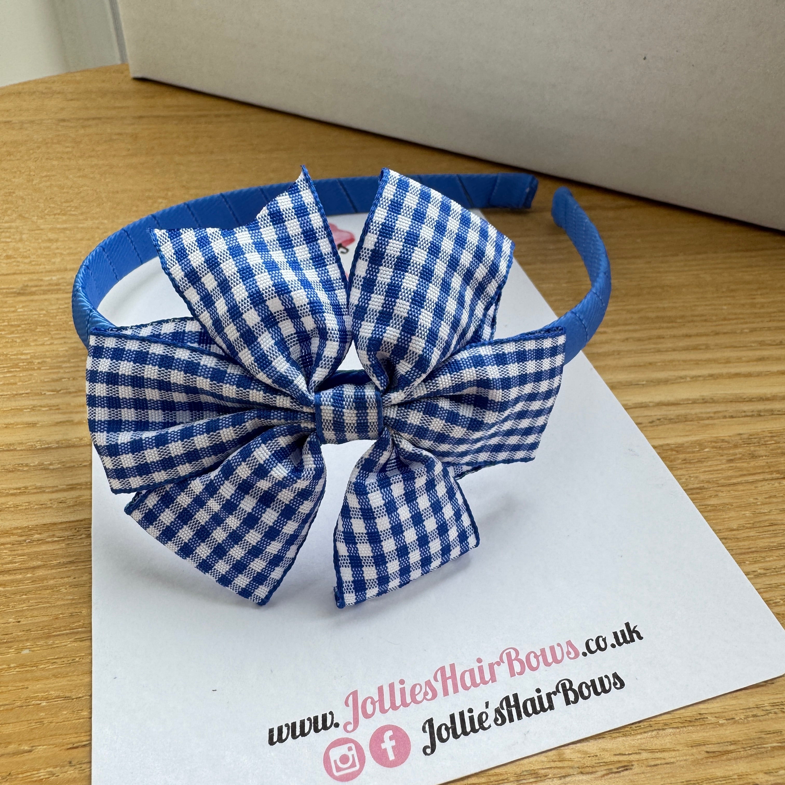Alice Band – Royal Blue Gingham Pinwheel Bow