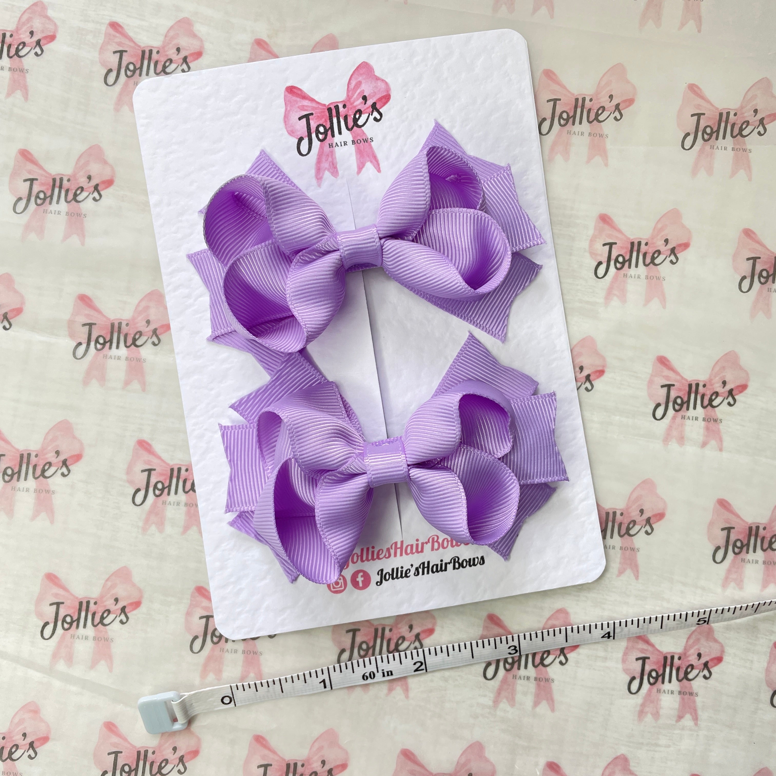 3inch two layers Bow with Clip (pair) - Light Orchid