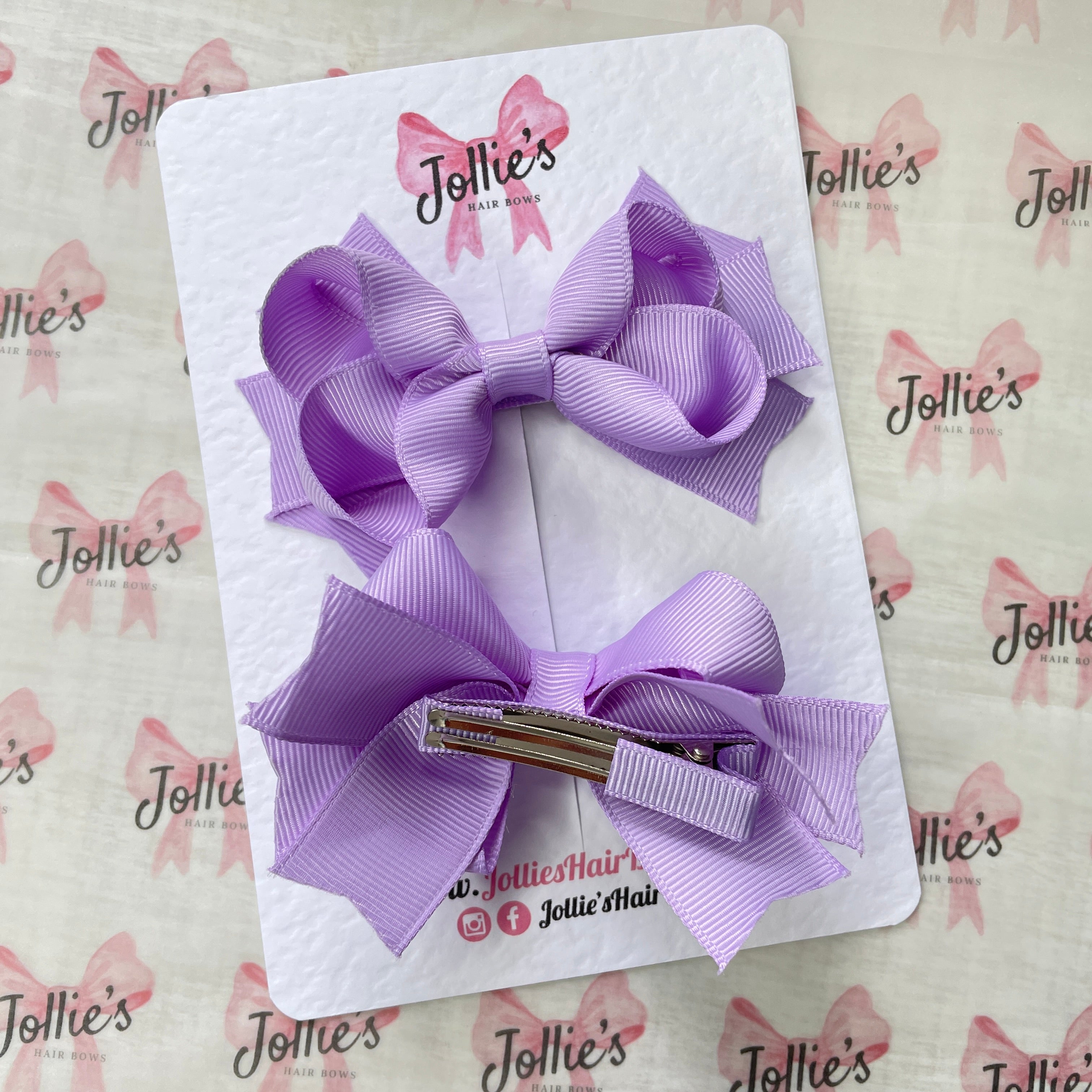 3inch two layers Bow with Clip (pair) - Light Orchid