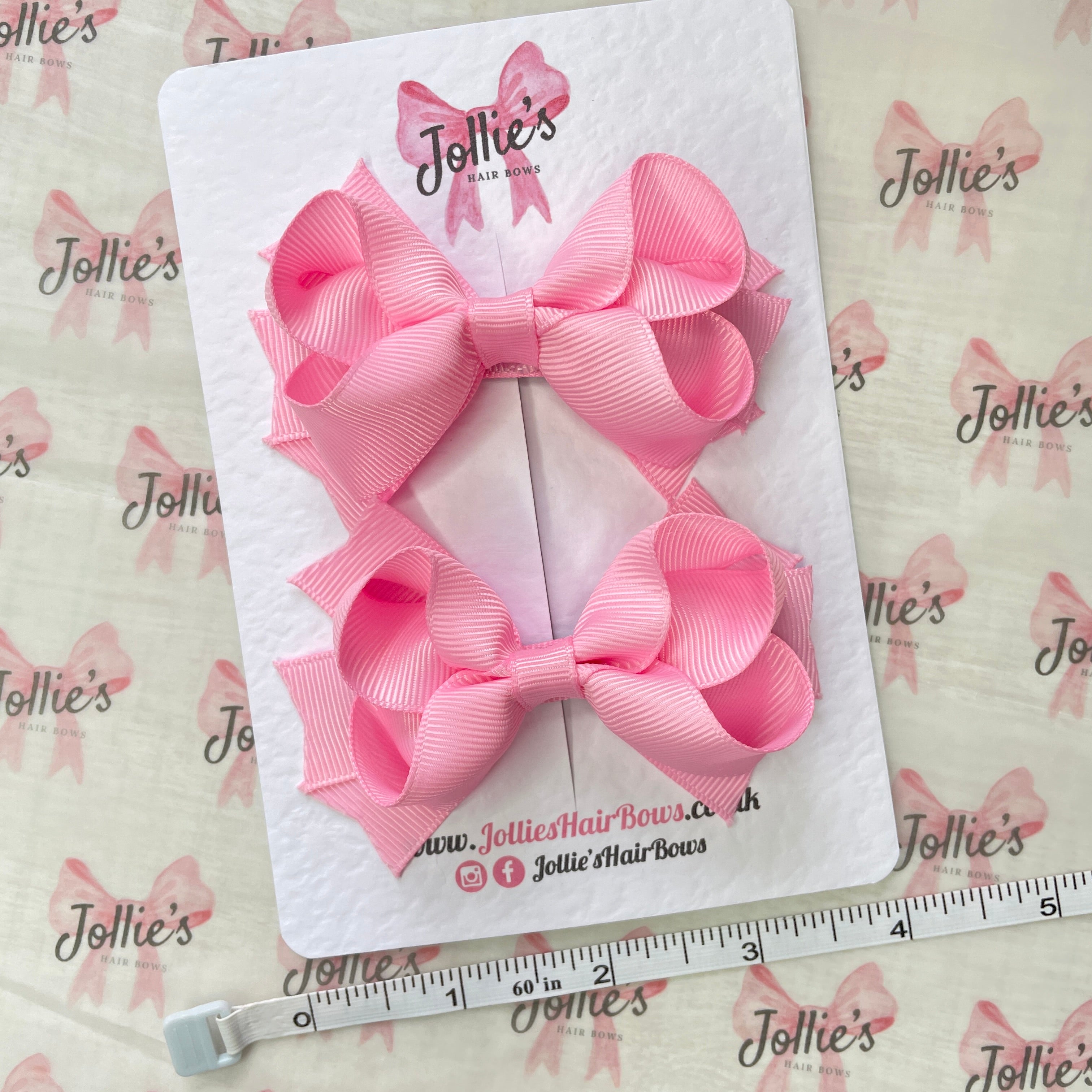 3inch two layers Bow with Clip (pair) - Rose Pink