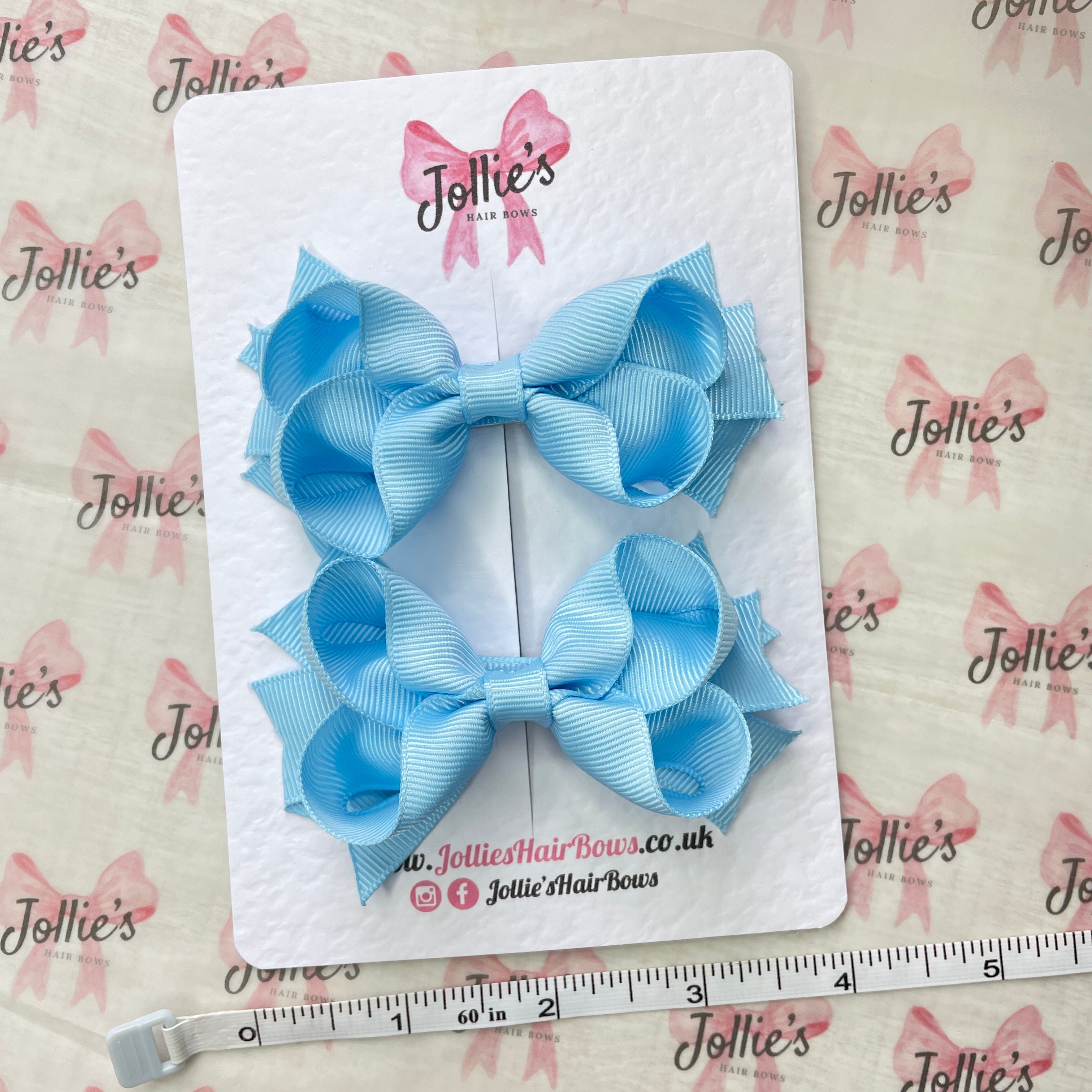 3inch two layers Bow with Clip (pair) - Blue Topaz