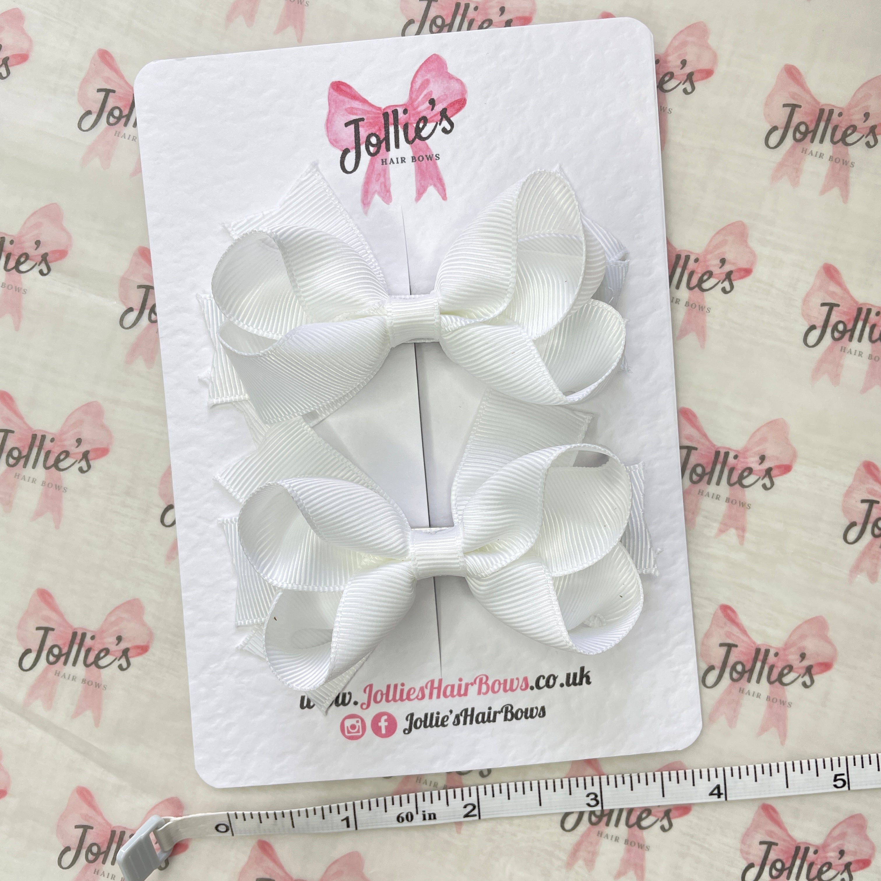 3inch two layers Bow with Clip (pair) - White