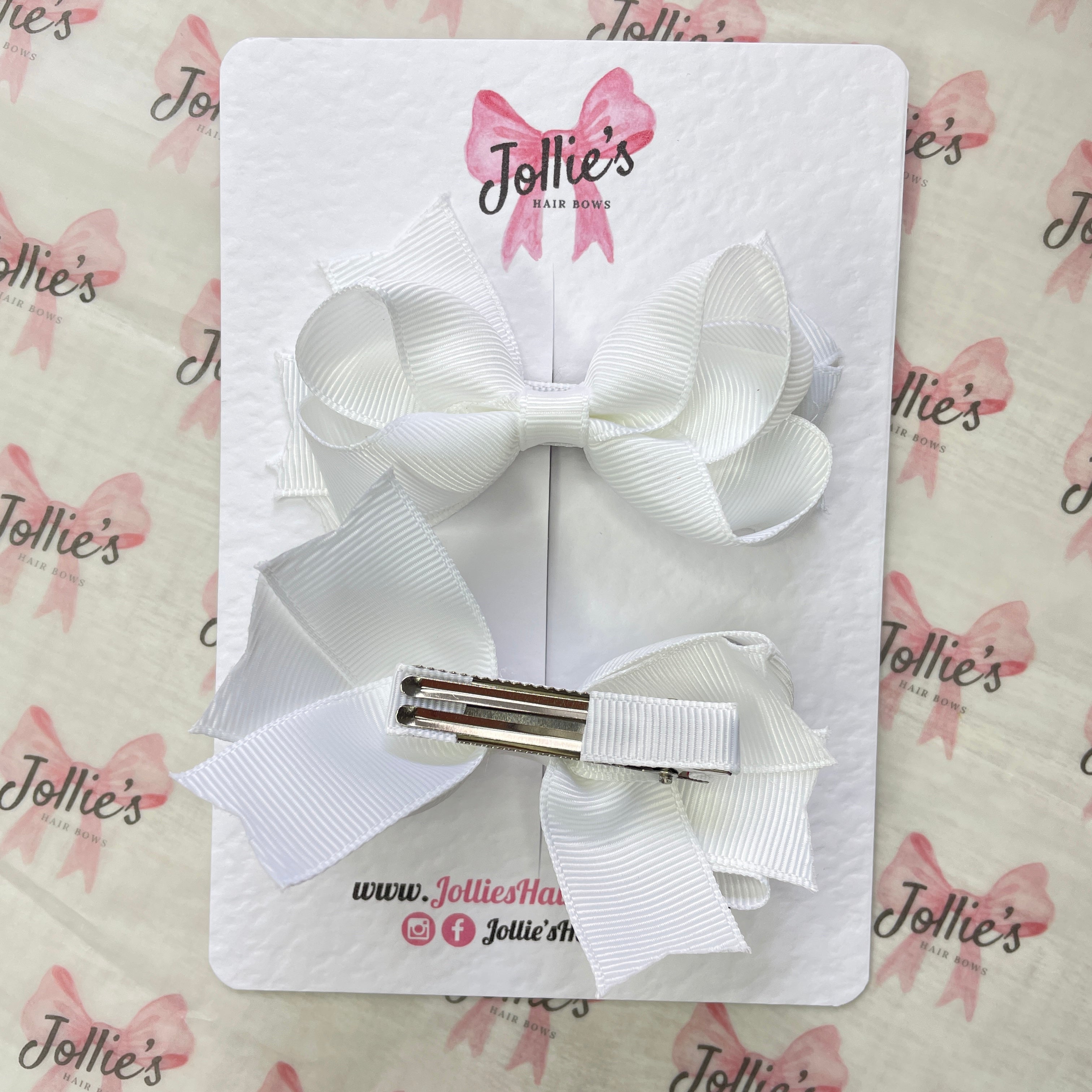 3inch two layers Bow with Clip (pair) - White