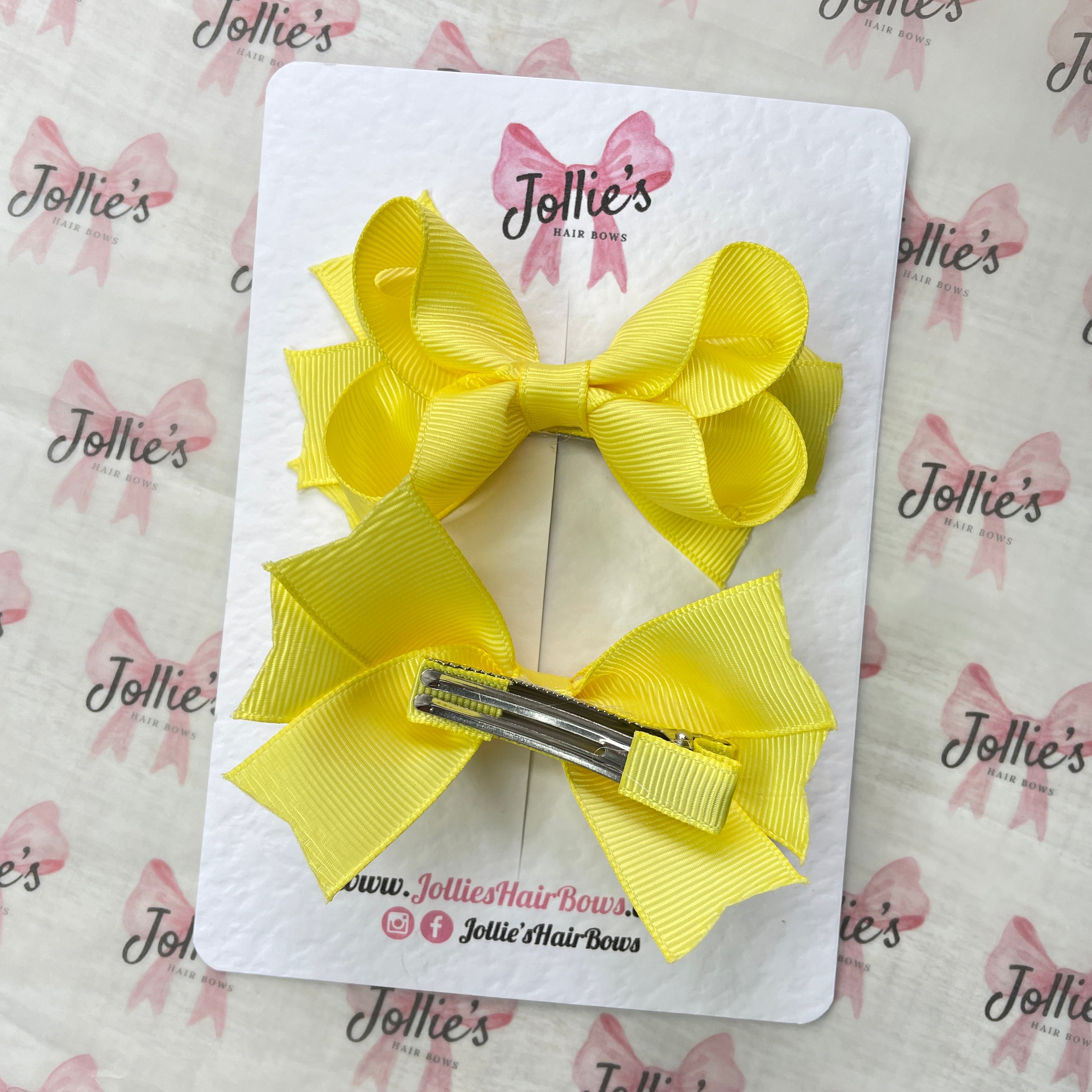 3inch two layers Bow with Clip (pair) - Lemon