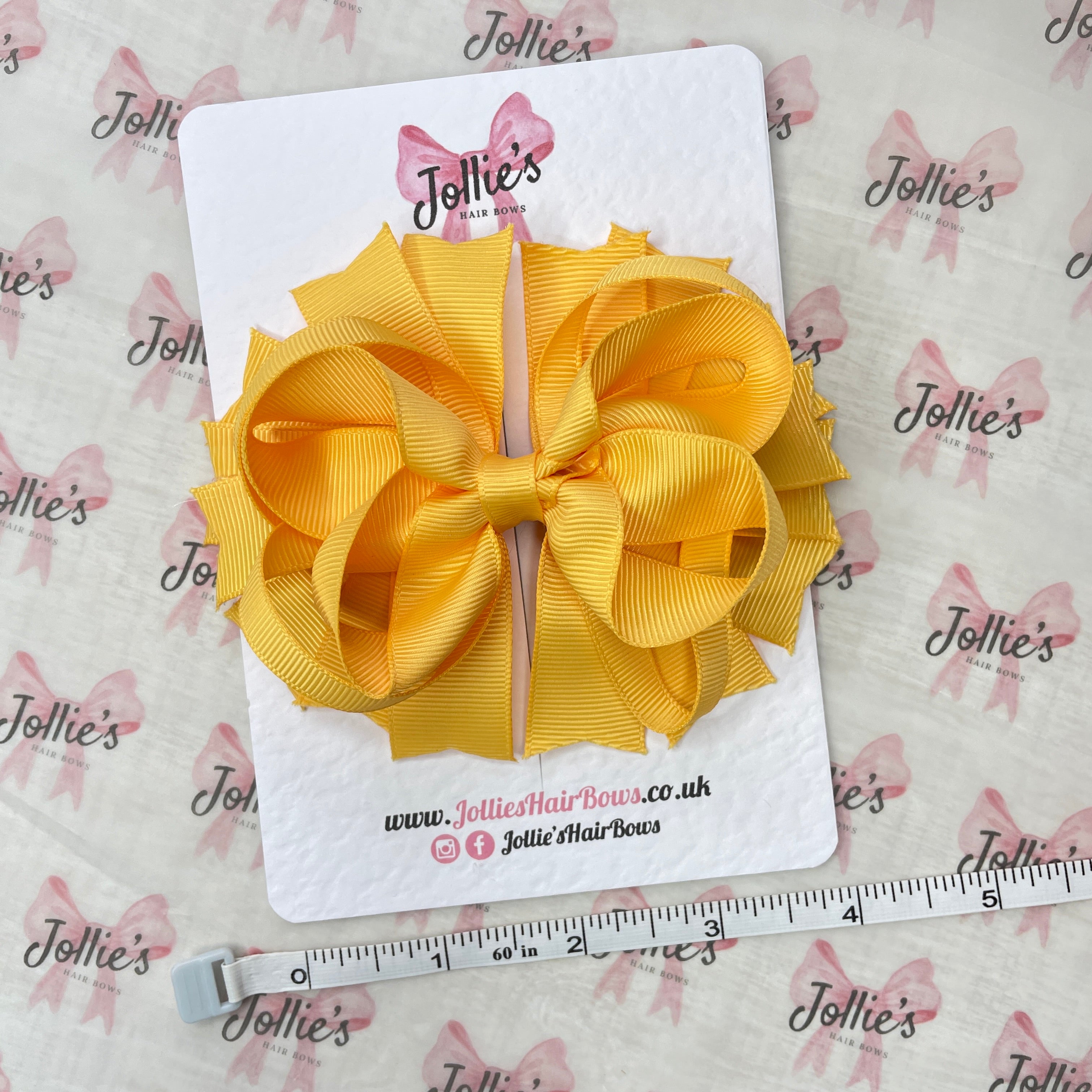4.5" Yellow Gold Layered Ring Hair Bow – Grosgrain Ribbon Clip for School & Everyday Wear