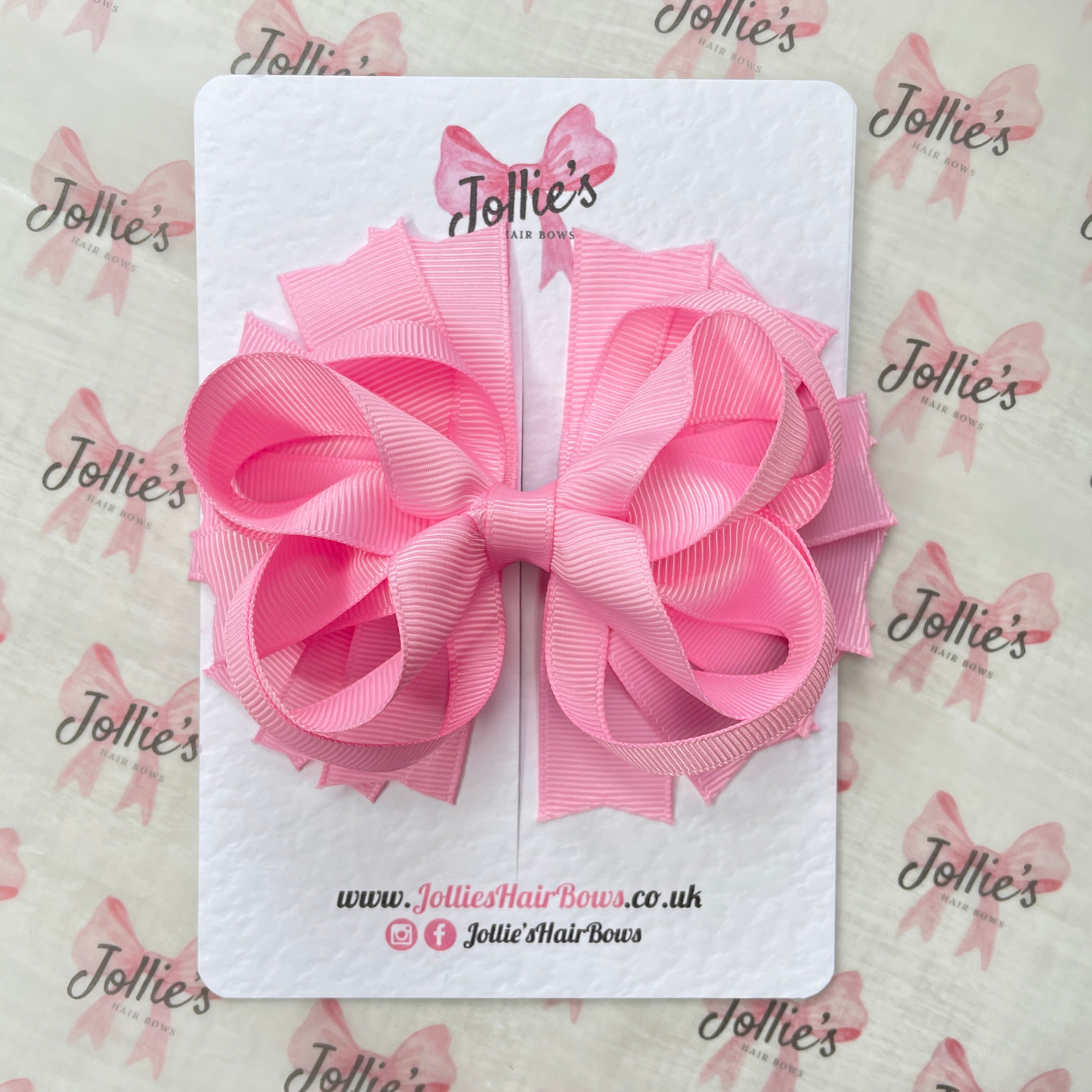 4.5inch Ring Bow with Clip - Rose Pink