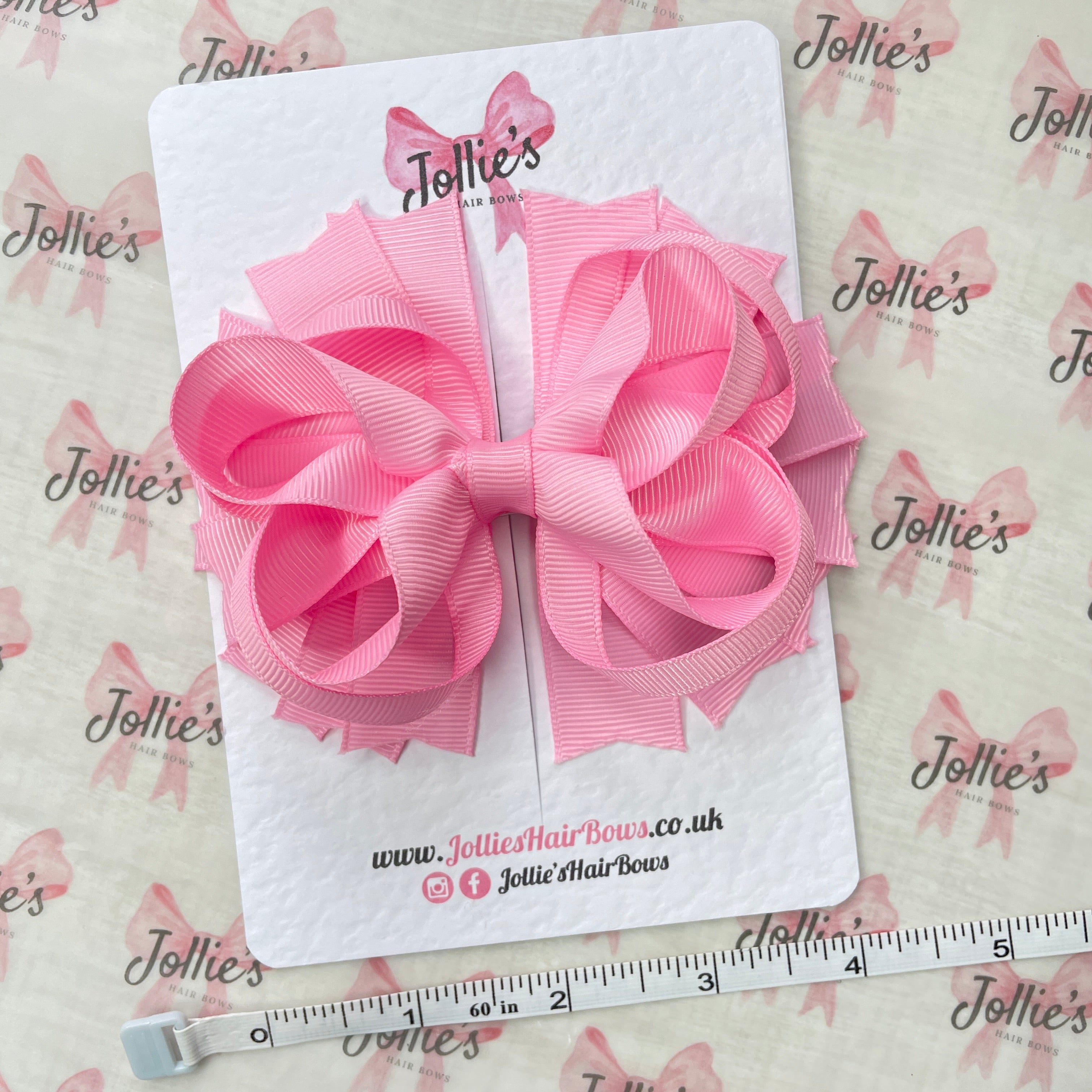 4.5inch Ring Bow with Clip - Rose Pink