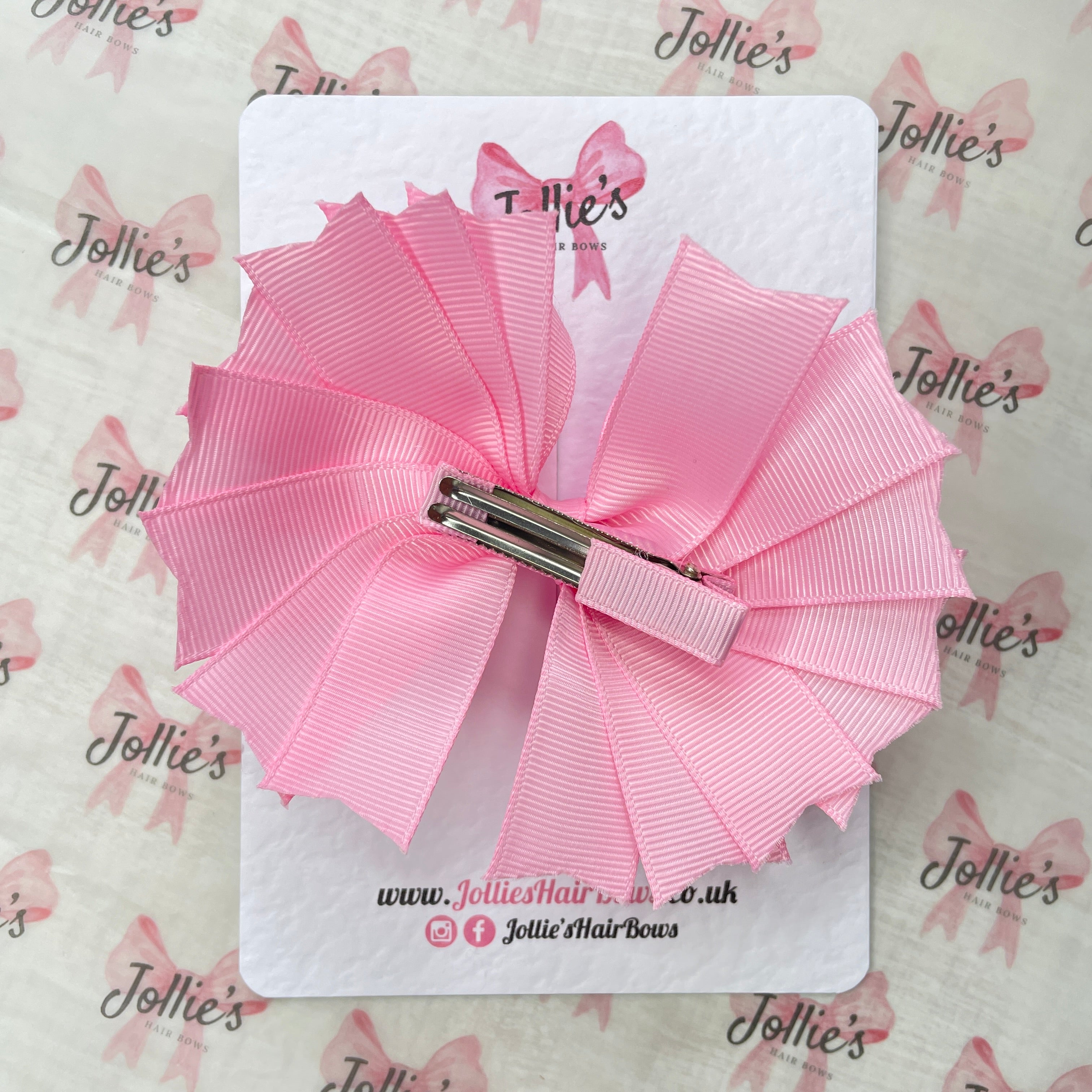 4.5inch Ring Bow with Clip - Rose Pink