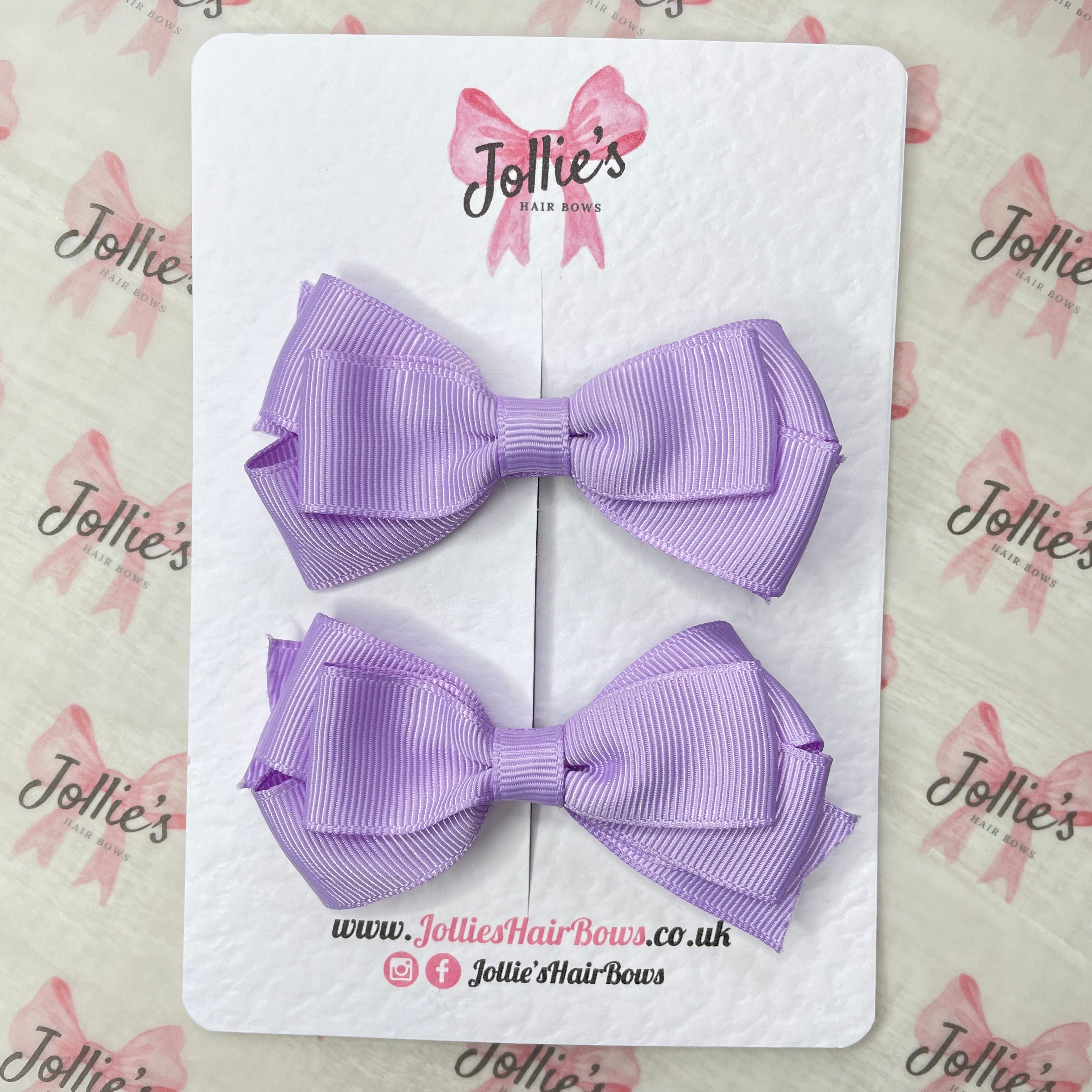 3inch Triple Layer Bow with Clip (pair) - Light Orchid