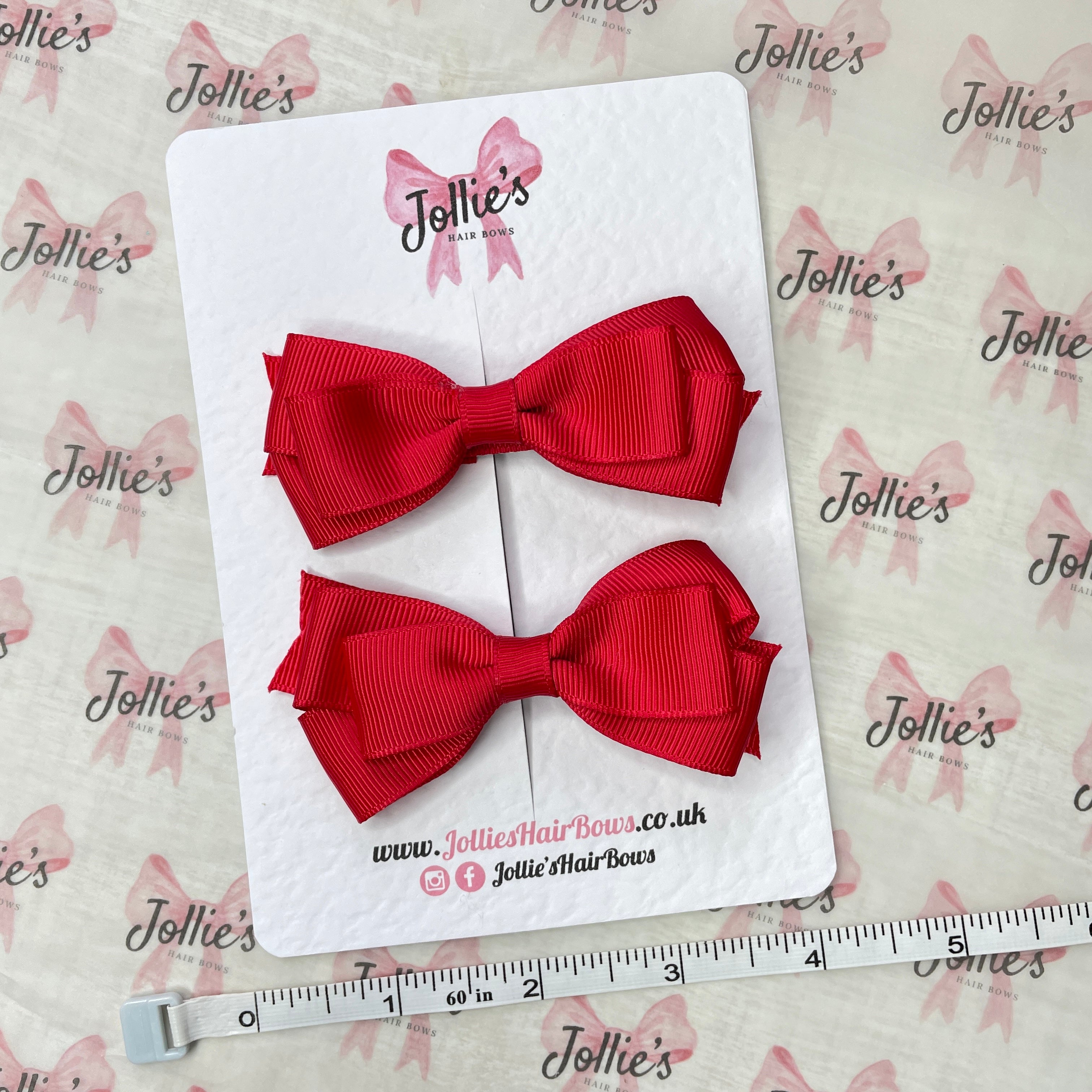 3inch Triple Layer Bow with Clip (pair) - Red