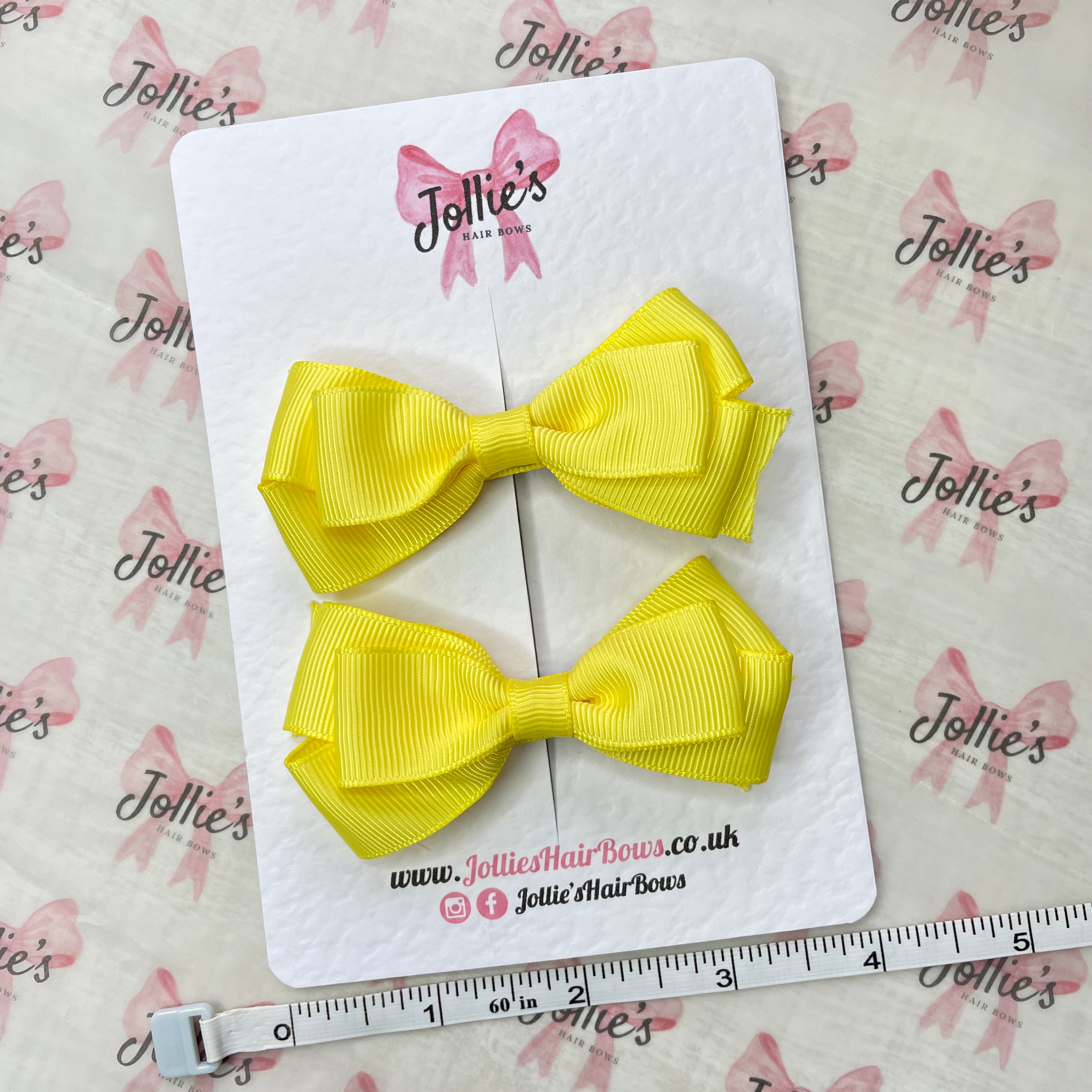 3inch Triple Layer Bow with Clip (pair) - Lemon