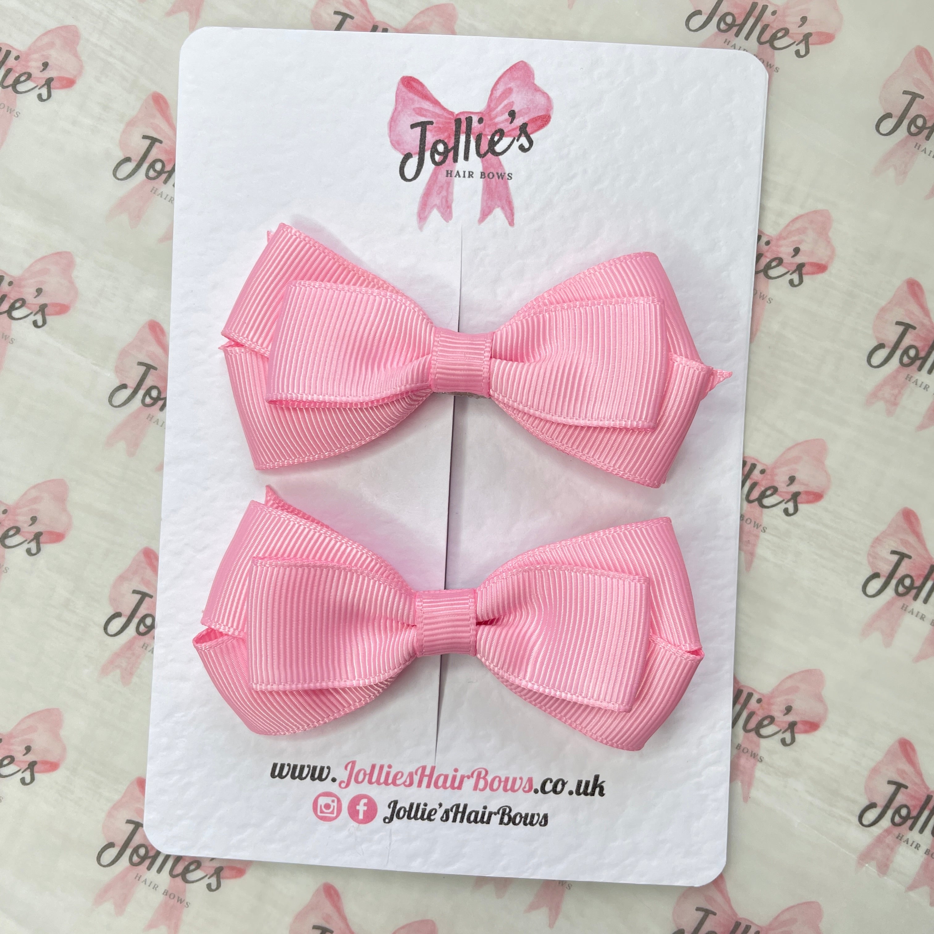 3inch Triple Layer Bow with Clip (pair) - Rose Pink