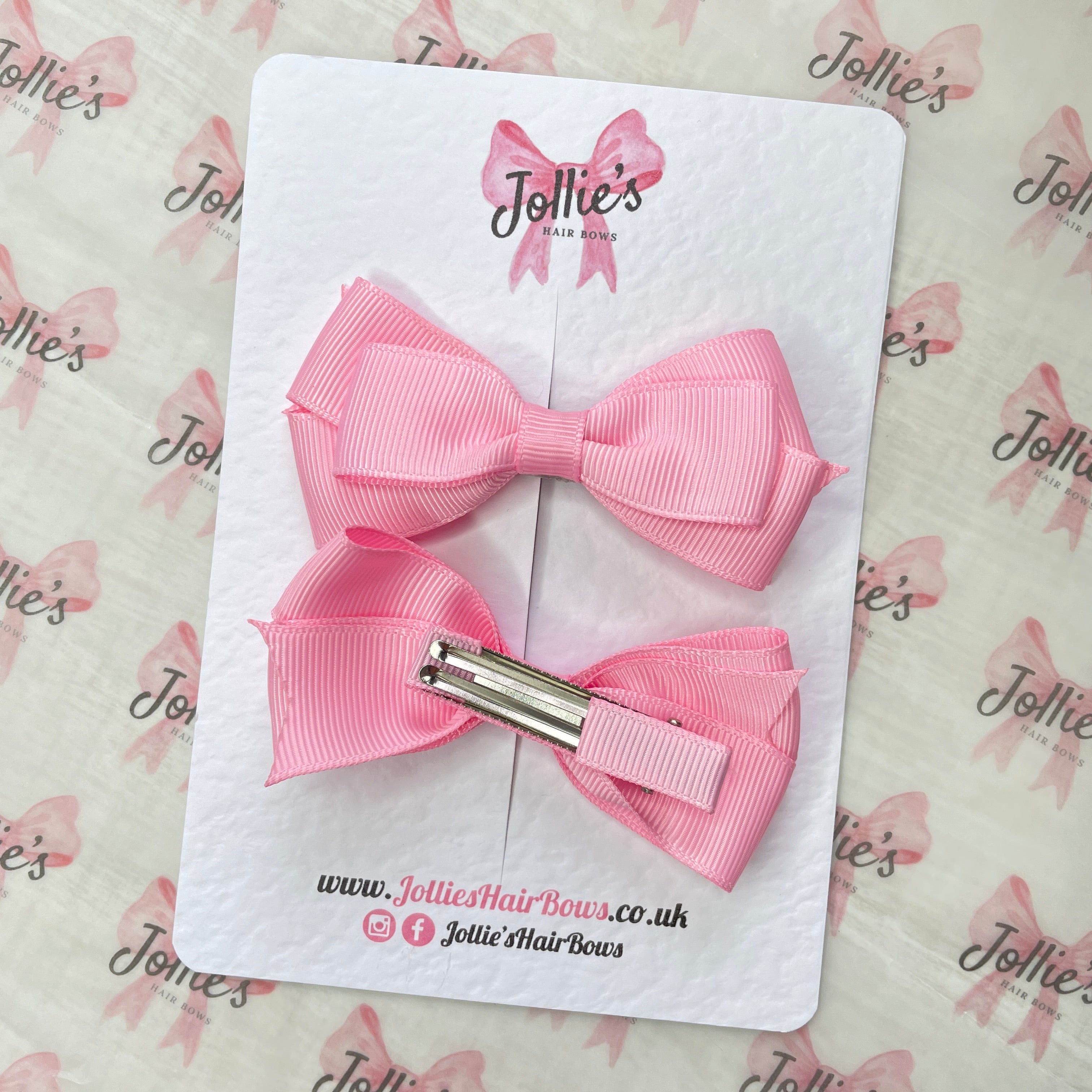 3inch Triple Layer Bow with Clip (pair) - Rose Pink