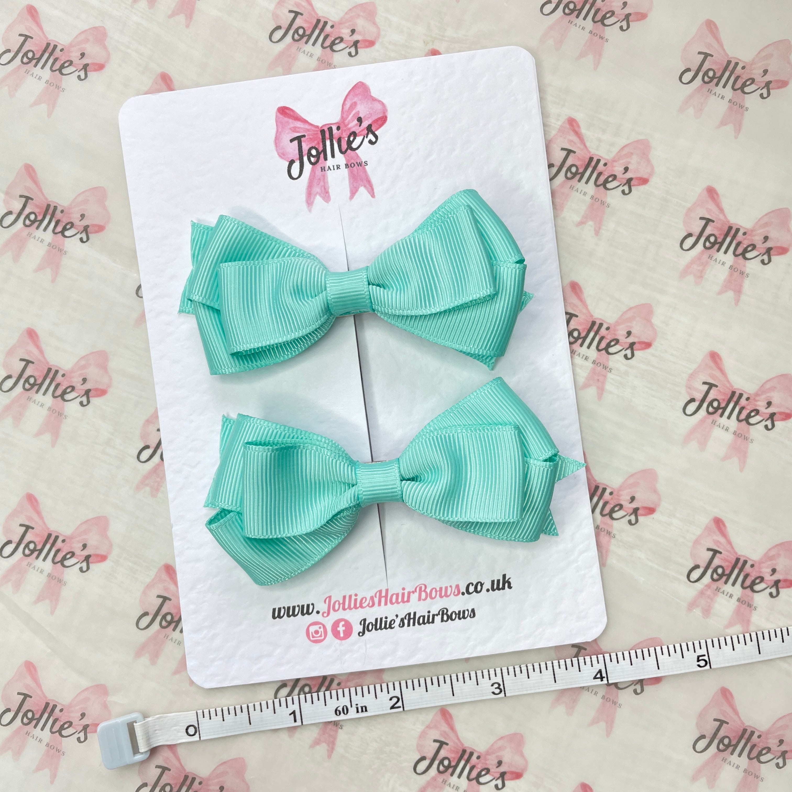 3inch Triple Layer Bow with Clip (pair) - Aqua