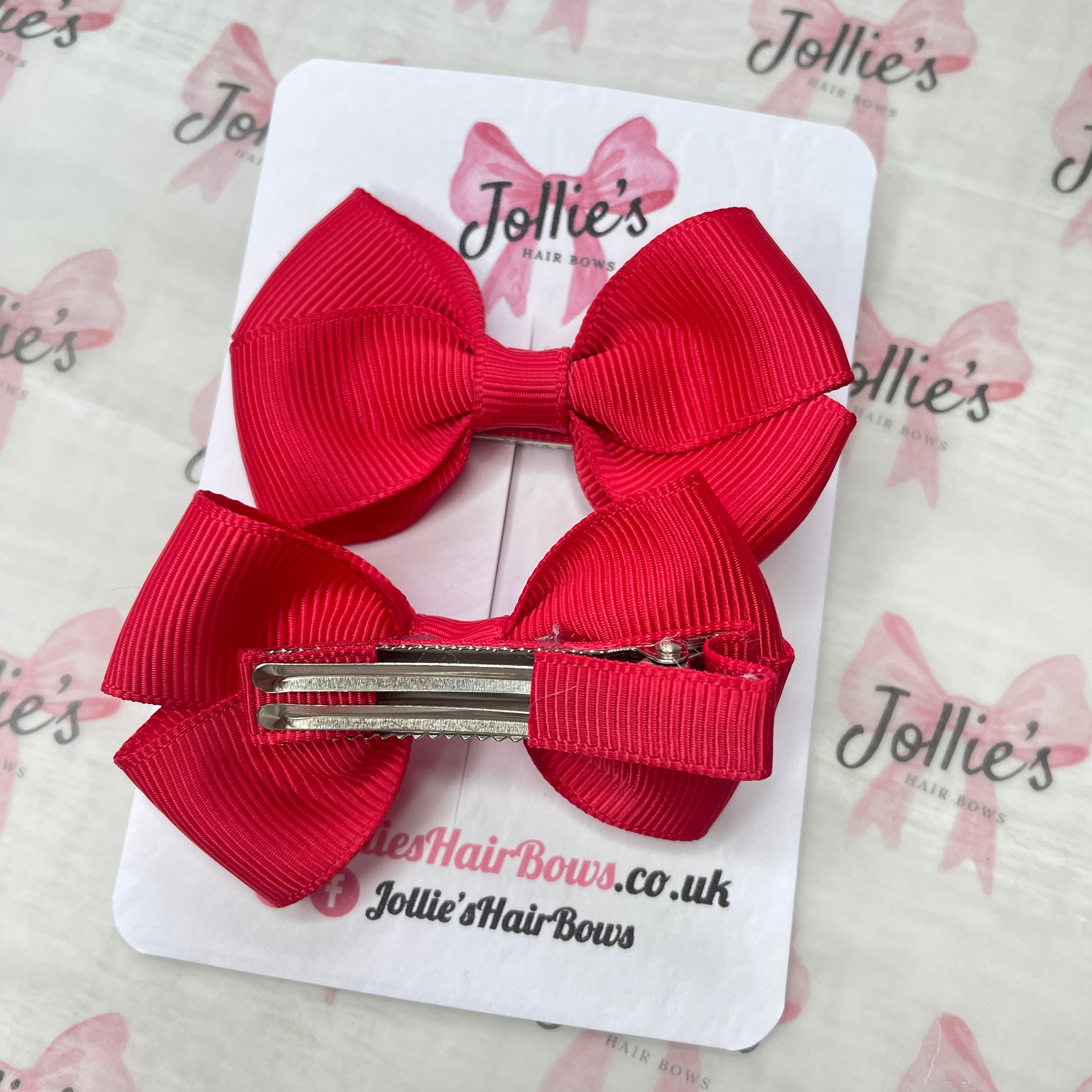 2.5inch Classy Bow with Clip (pair) - Red