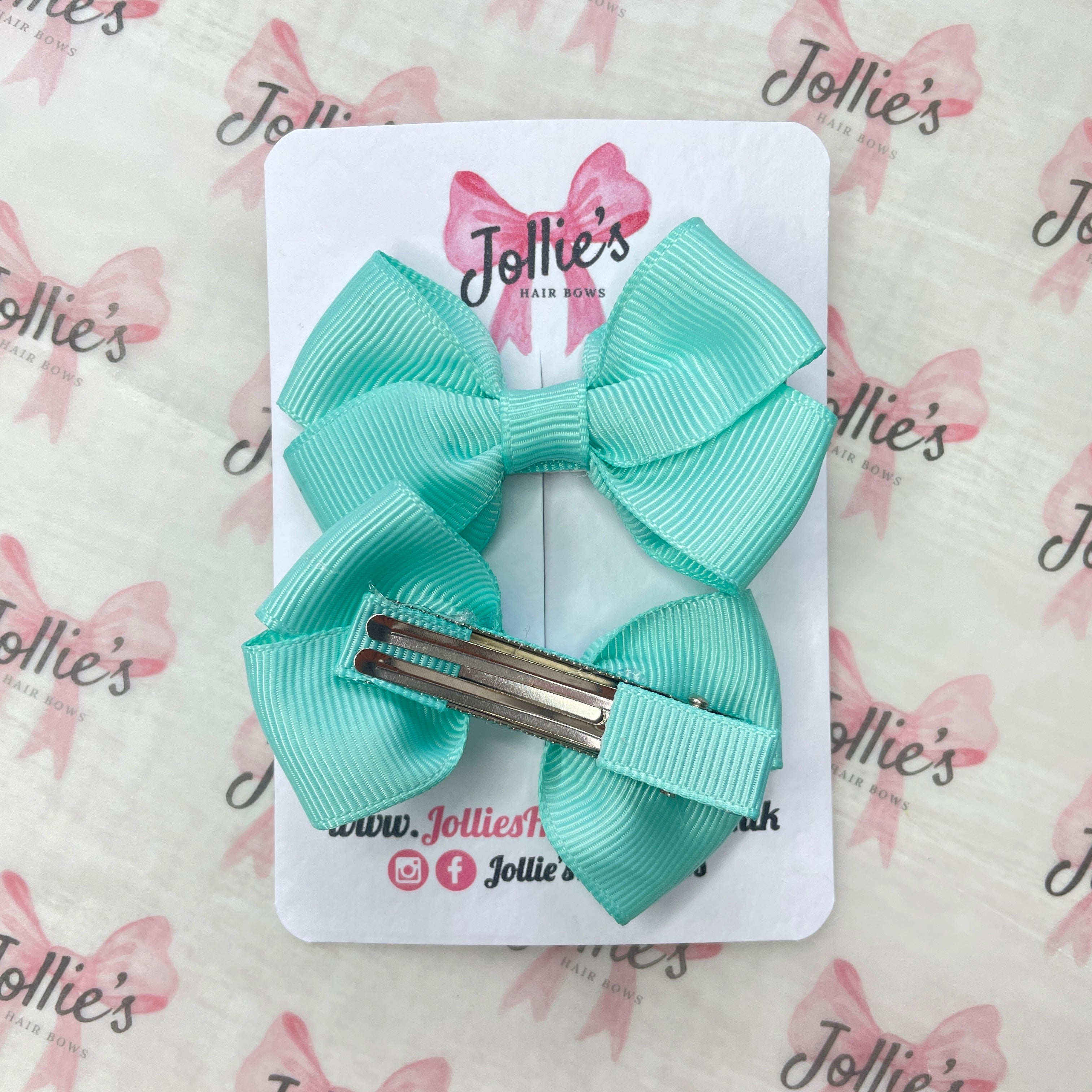 2.5inch Classy Bow with Clip (pair) - Aqua