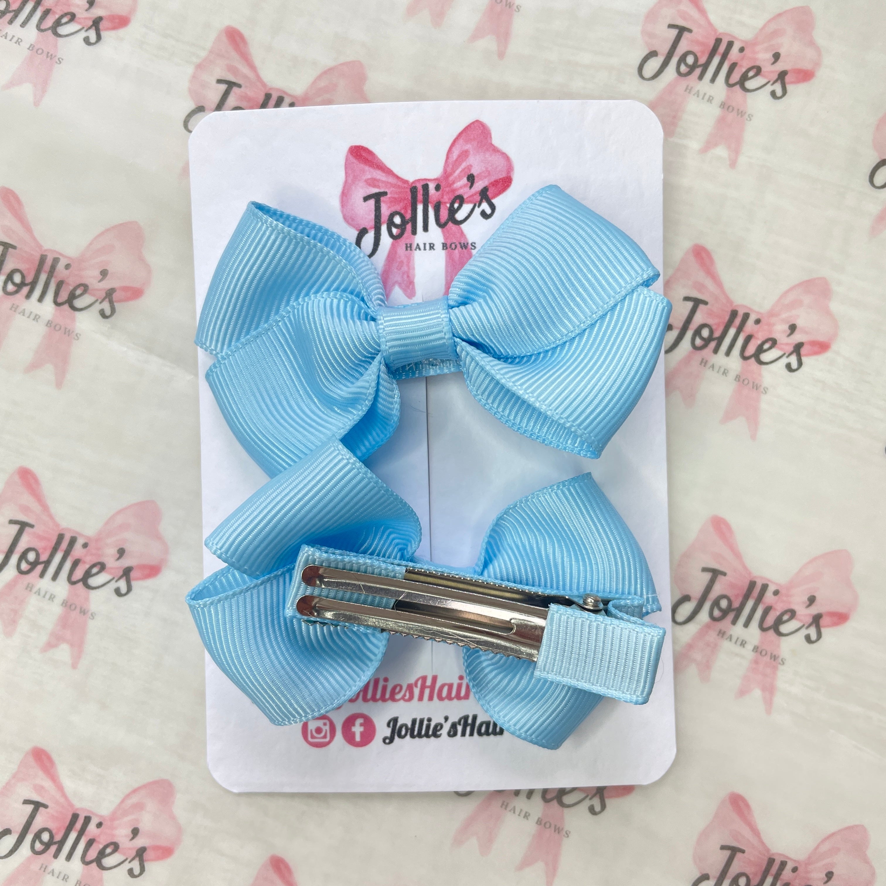 2.5inch Classy Bow with Clip (pair) - Blue Topaz