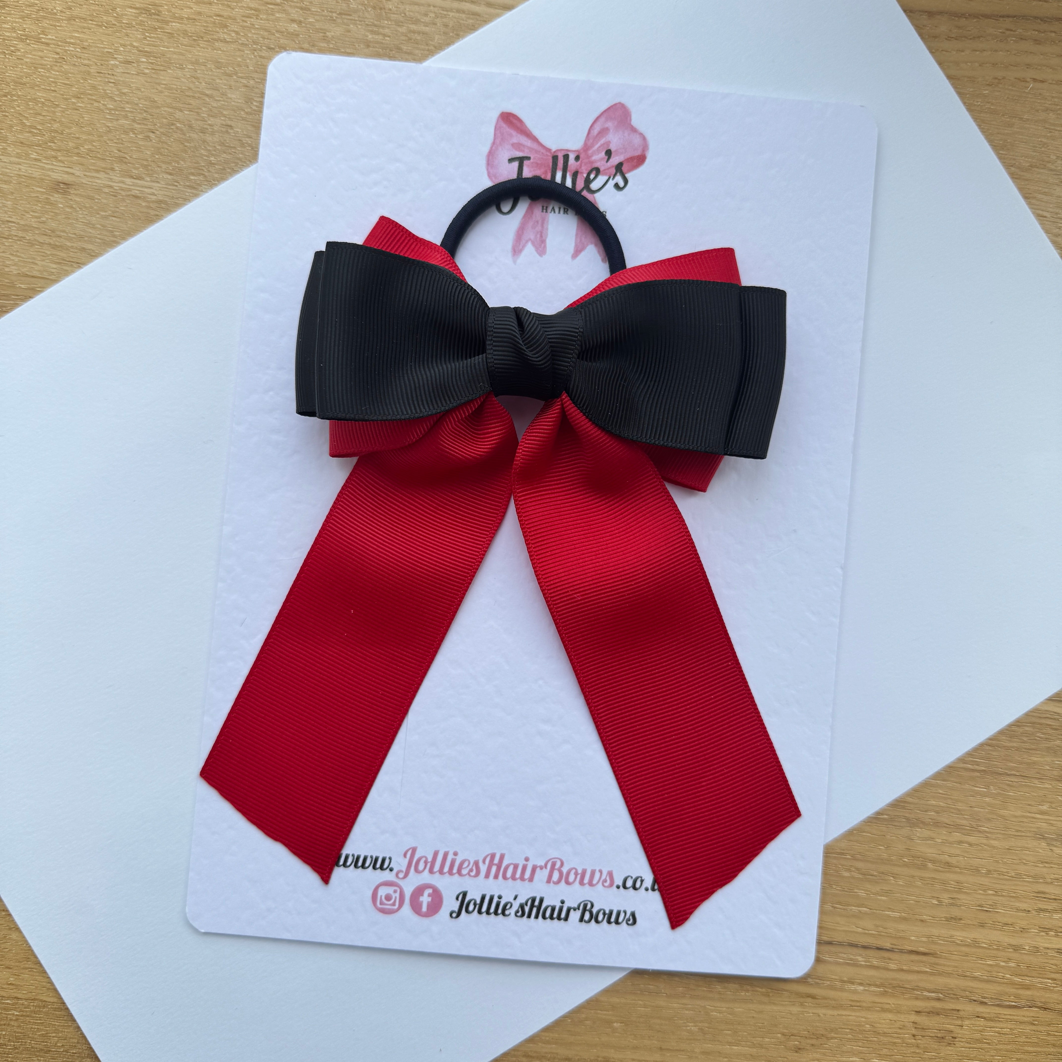 5" Red & Black Classic Hair Bow – Grosgrain Ribbon Thick Elastic Bobble
