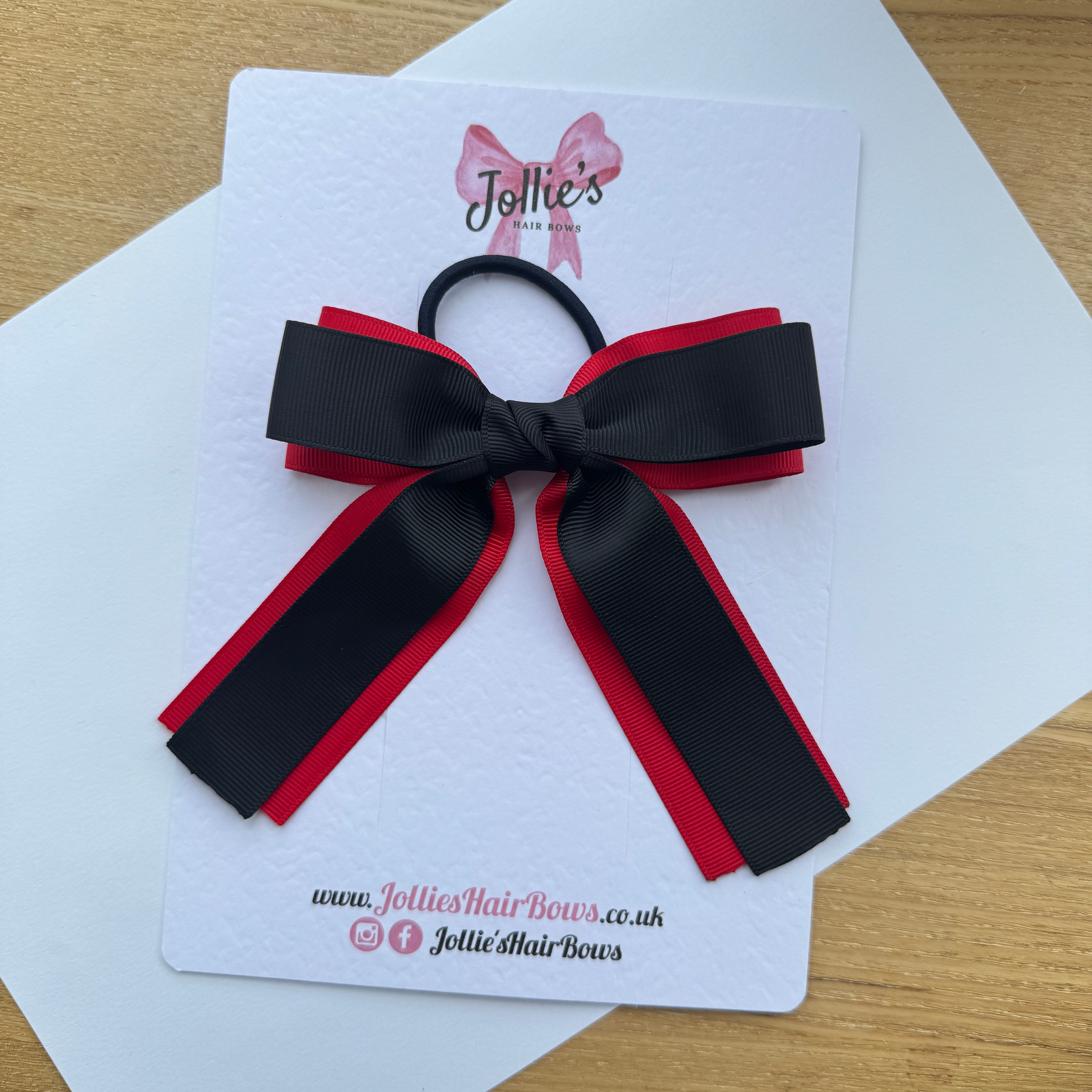 4.5" Red & Black Ribbon Tail Hair Bow – Grosgrain Ribbon Thick Elastic Bobble