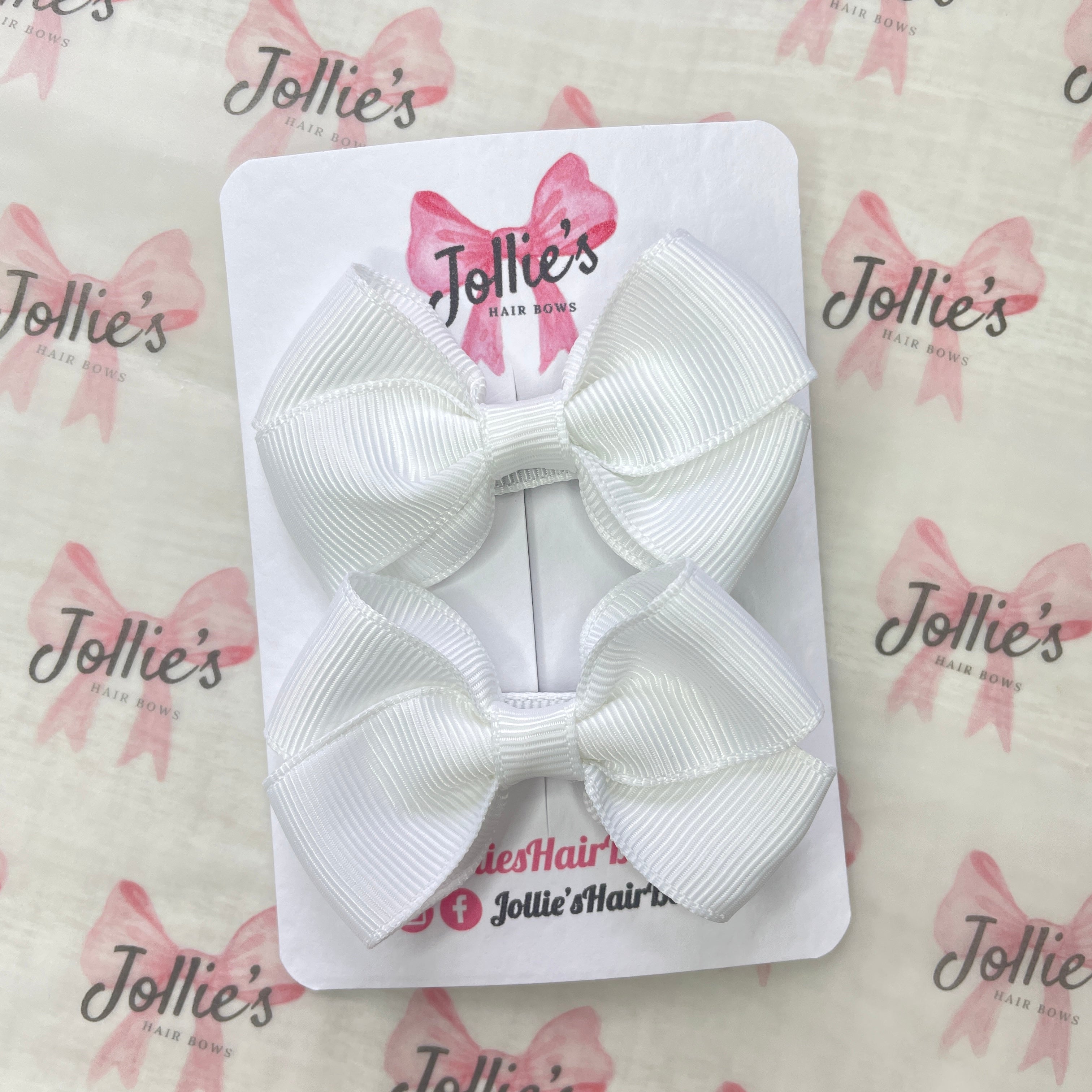 2.5inch Classy Bow with Clip (pair) - White