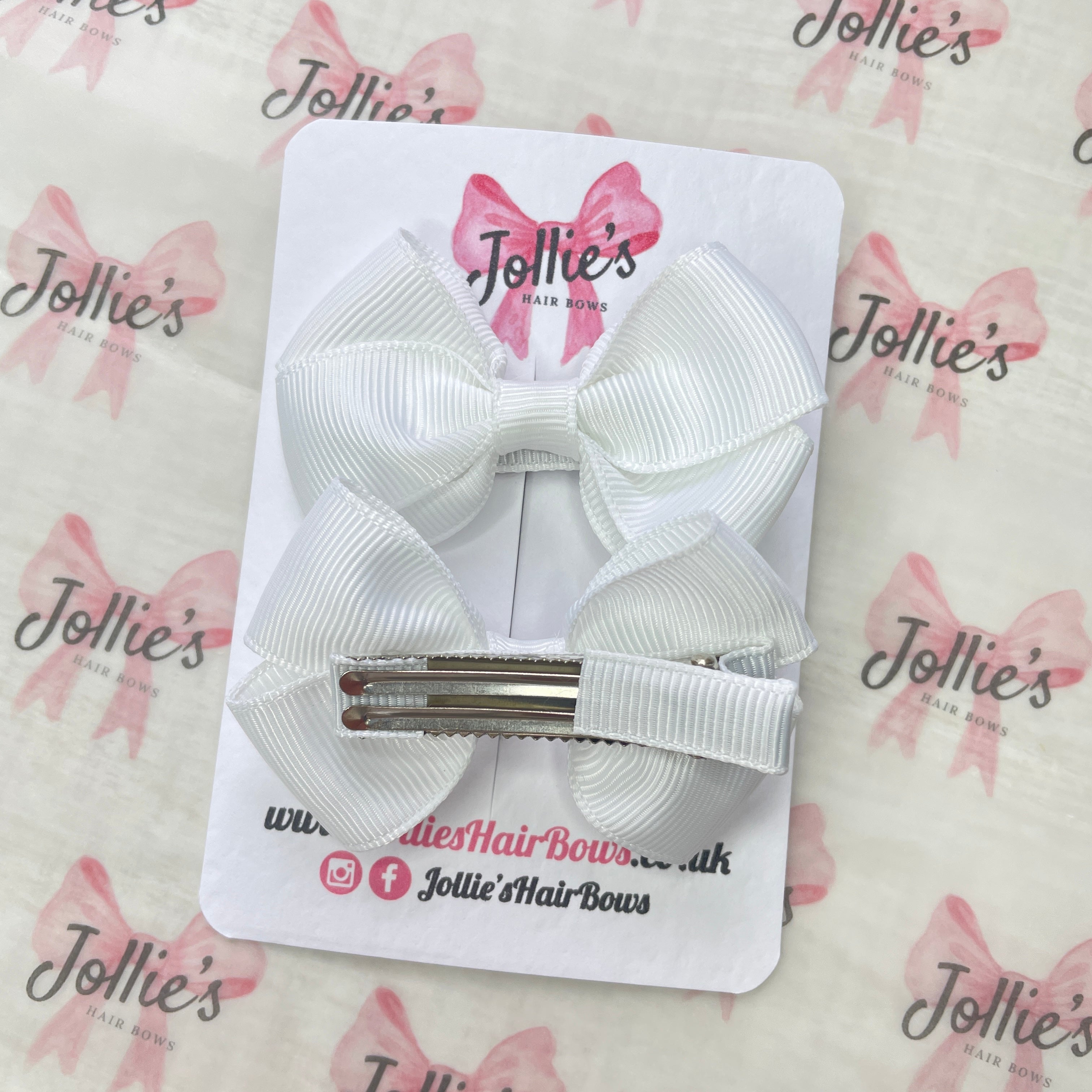 2.5inch Classy Bow with Clip (pair) - White