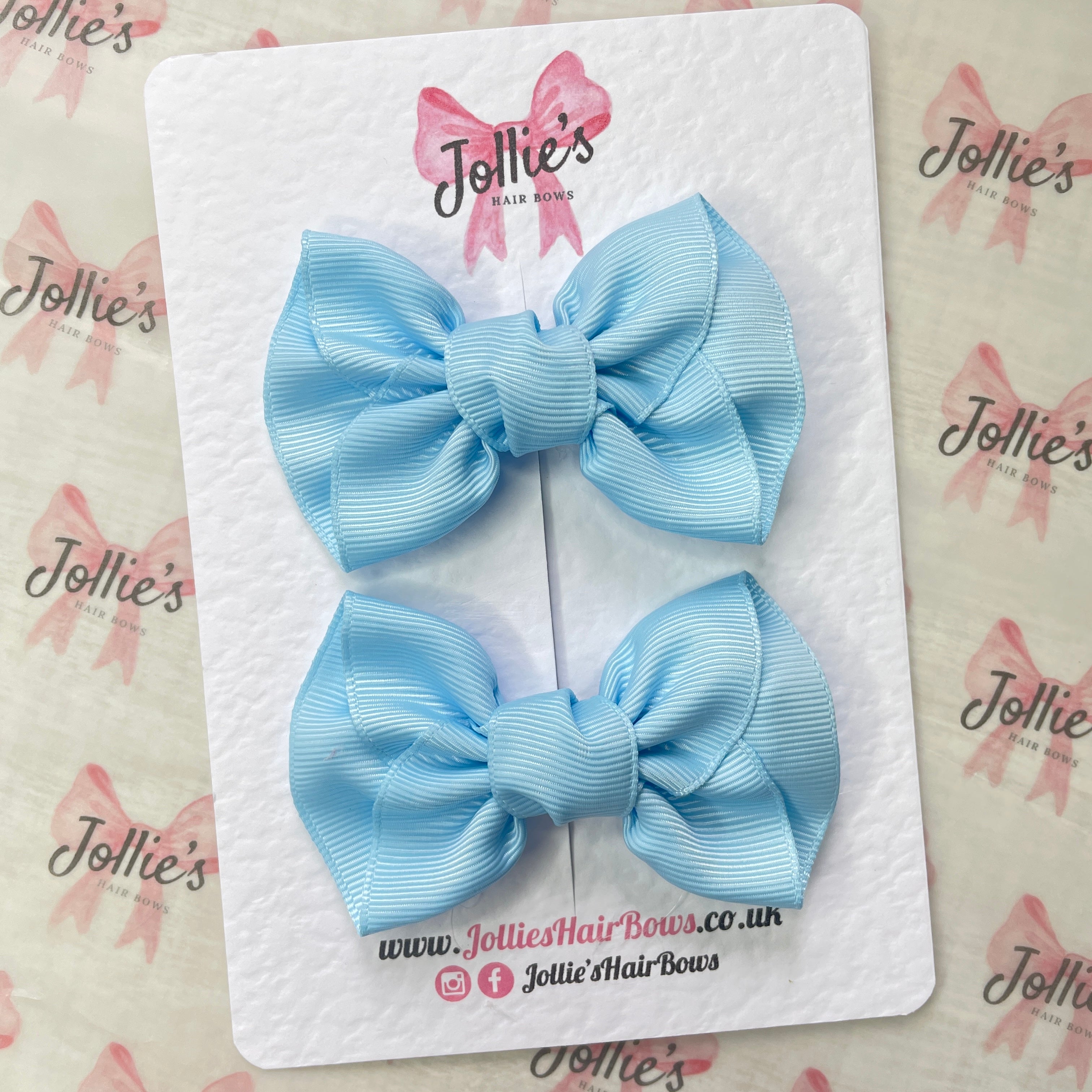 3inch Frown Bow with Clip (pair) - Blue Topaz