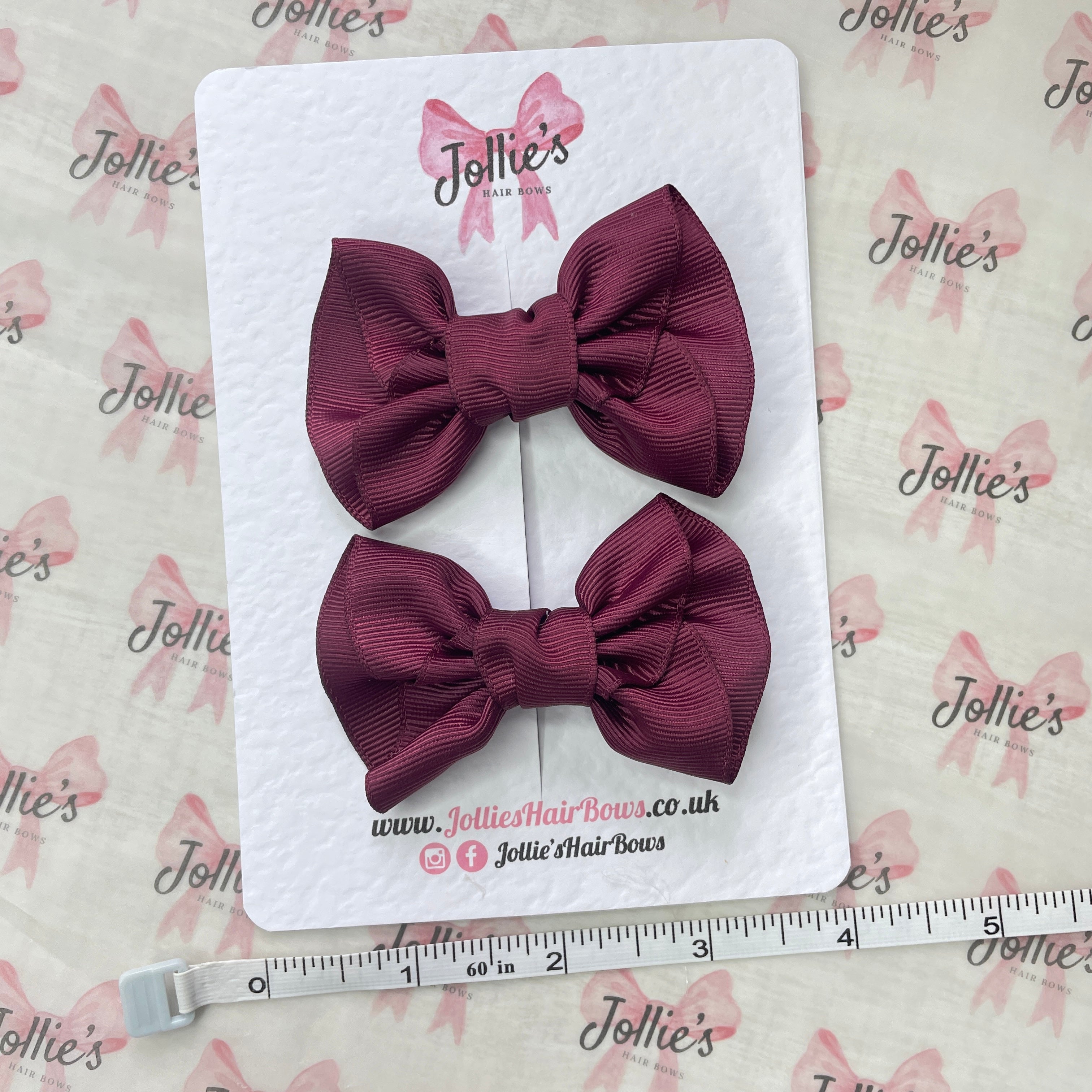 3inch Frown Bow with Clip (pair) - Burgundy