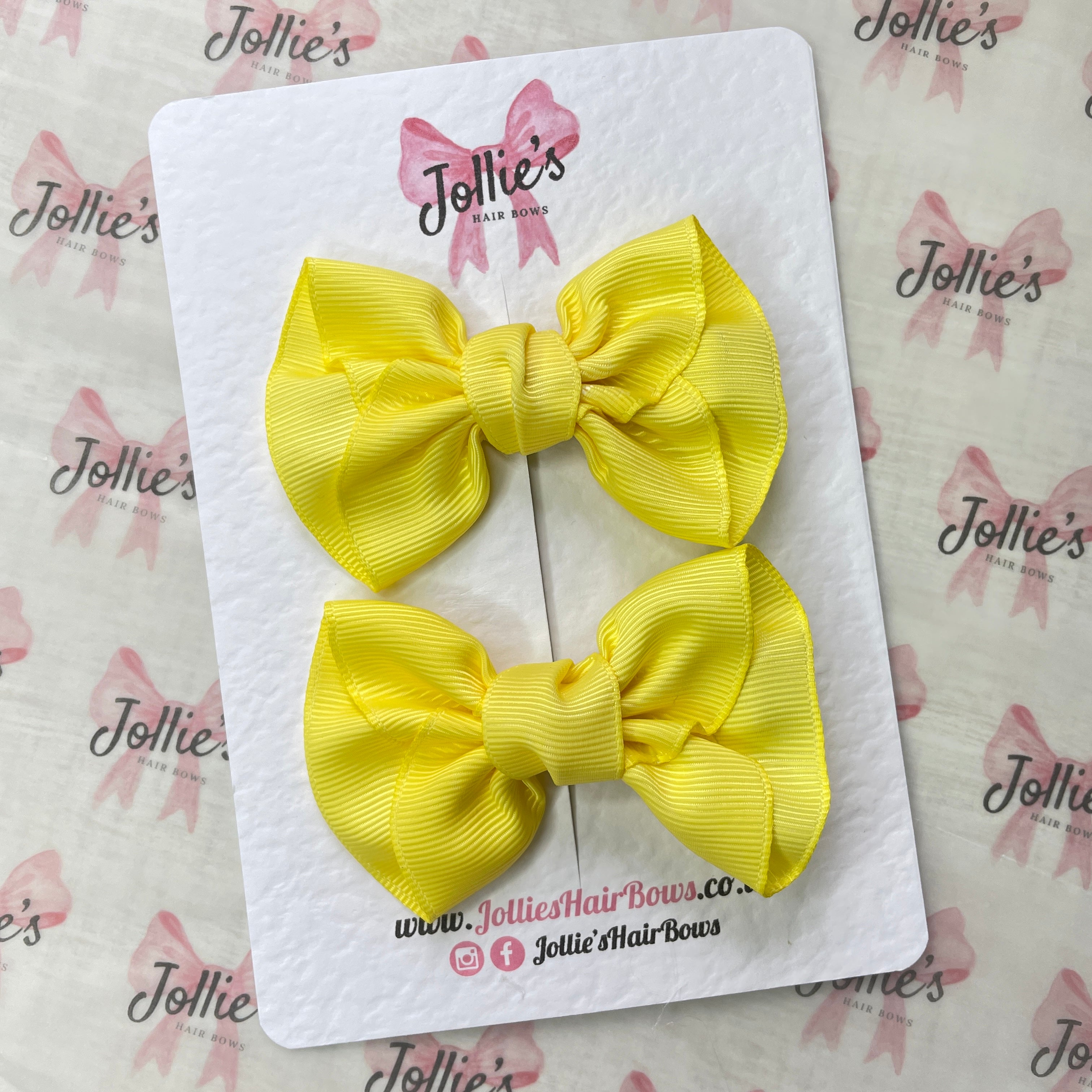 3inch Frown Bow with Clip (pair) - Lemon