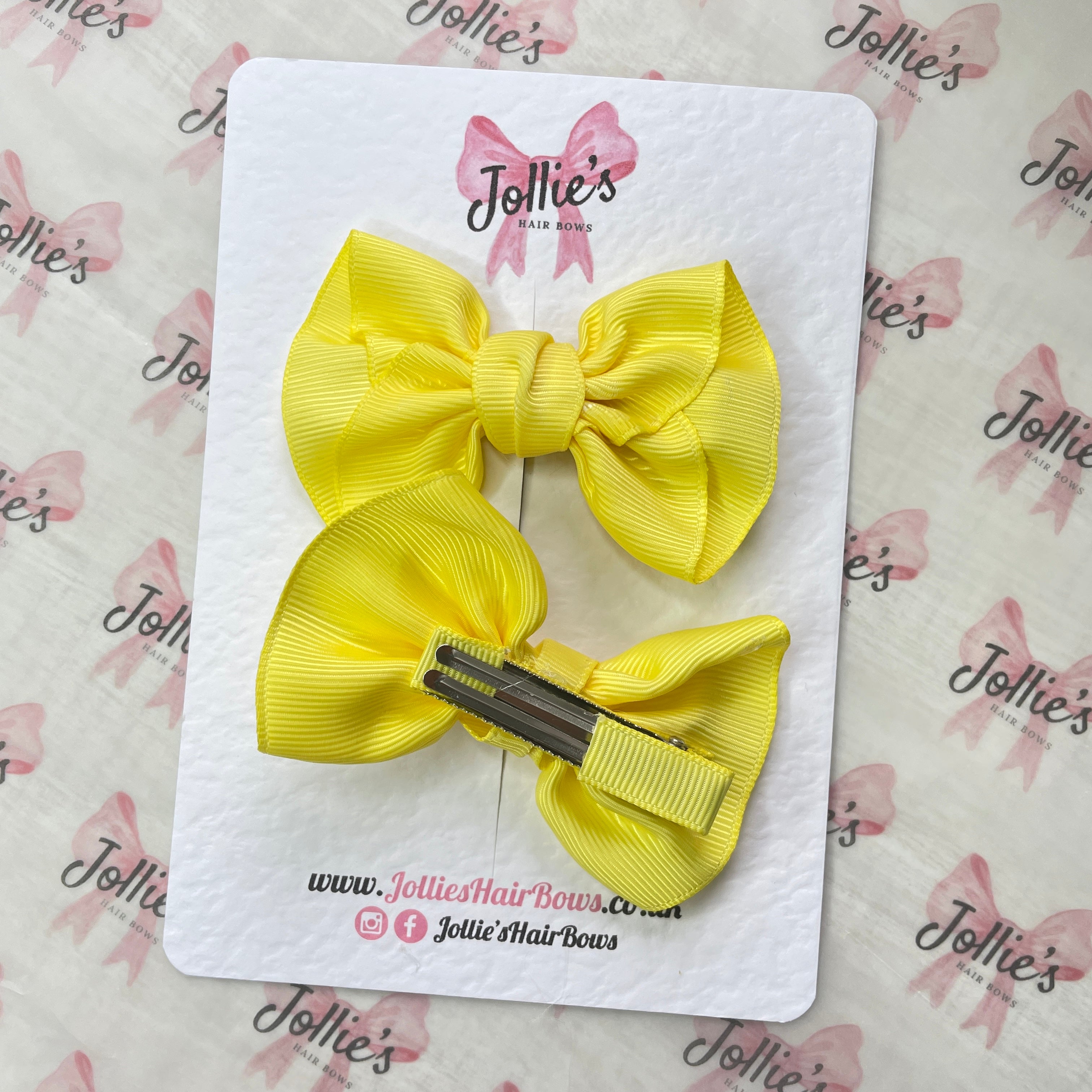 3inch Frown Bow with Clip (pair) - Lemon