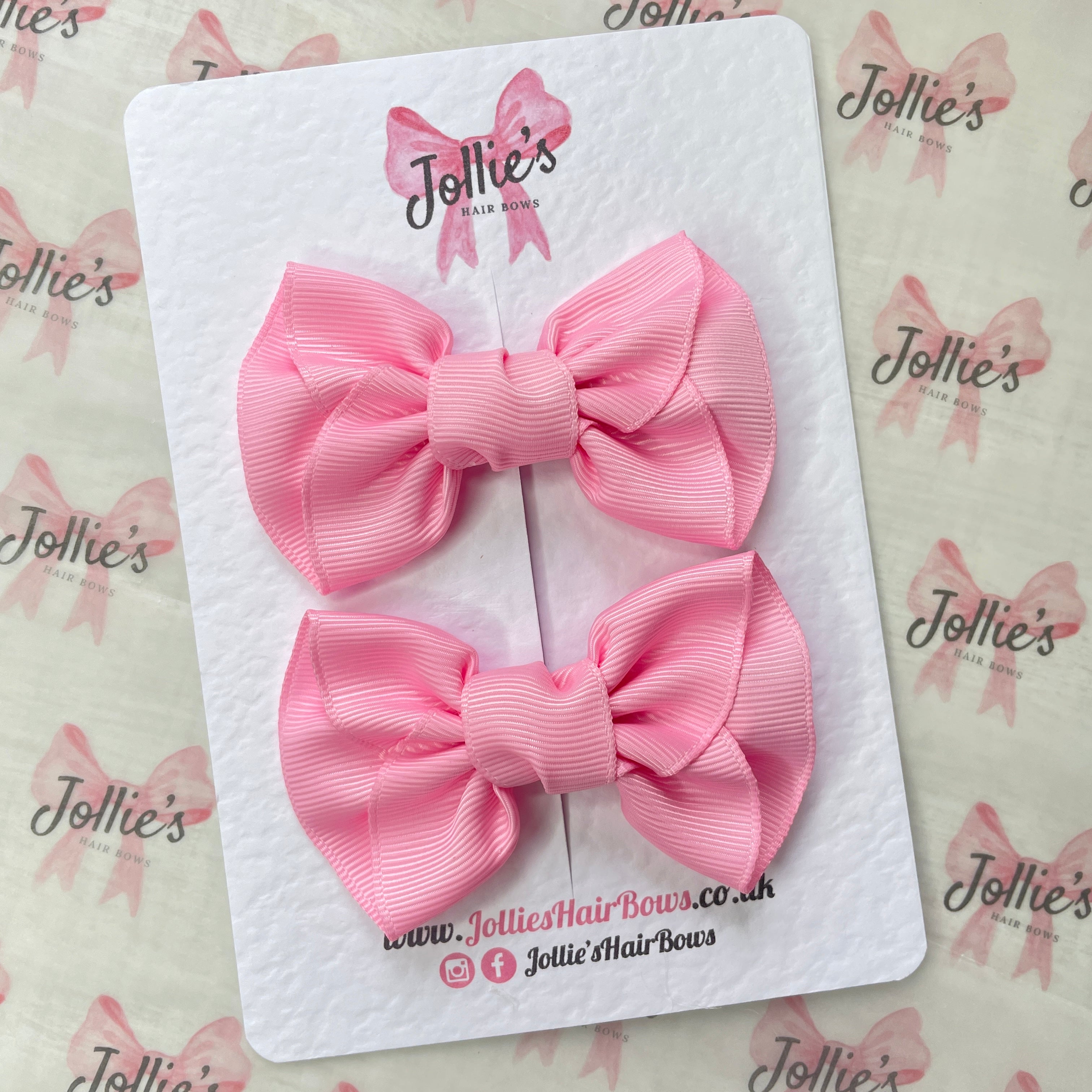 3inch Frown Bow with Clip (pair) - Rose Pink