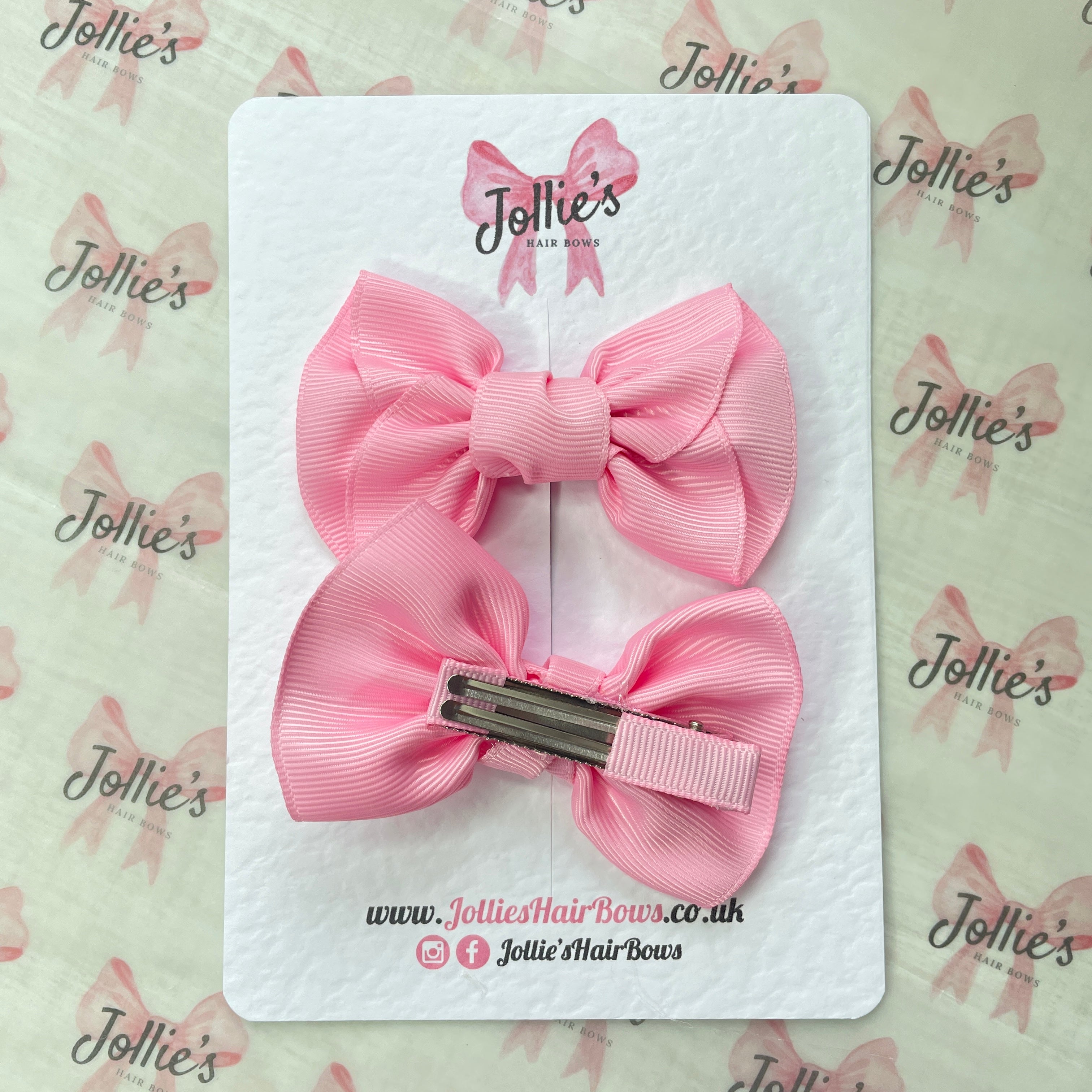 3inch Frown Bow with Clip (pair) - Rose Pink