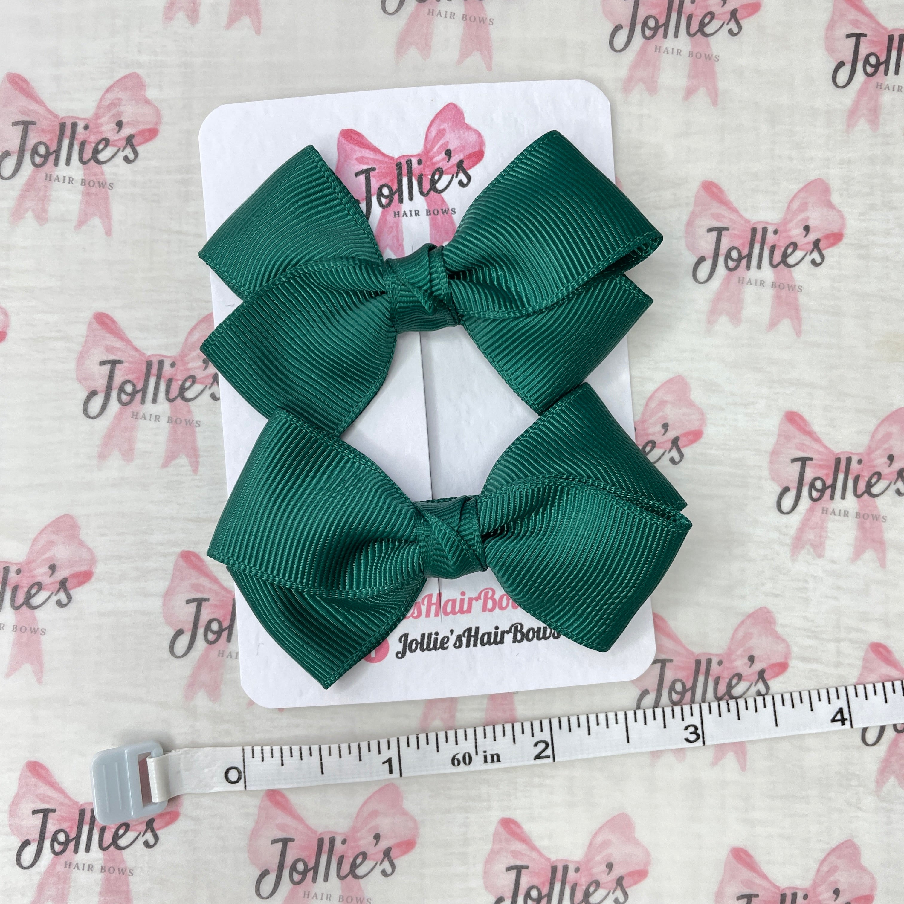 3" Hunter Green Twisty Hair Bow Pair – Grosgrain Ribbon Clips with Teeth