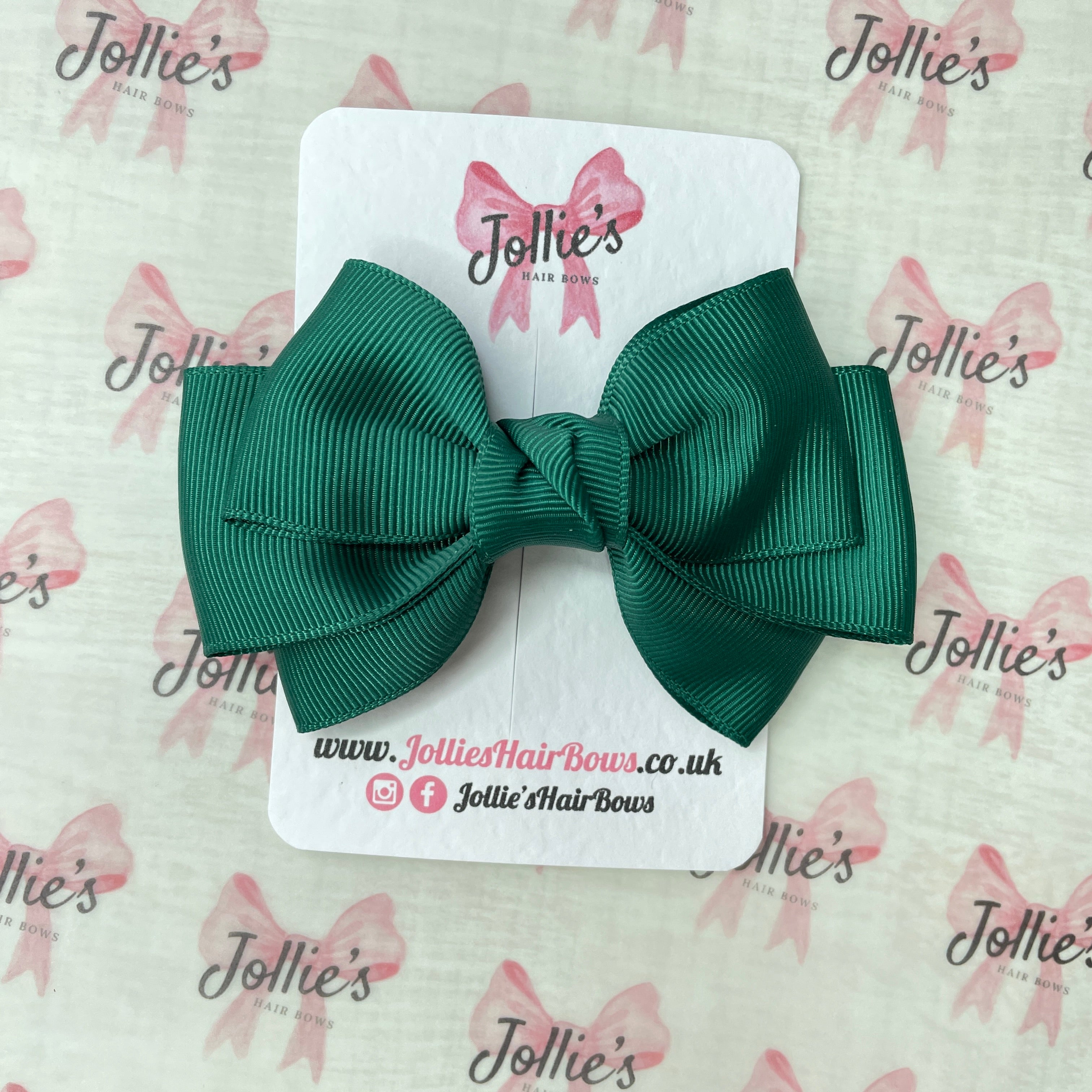 4inch Triple Layers Bow with Clip - Hunter Green