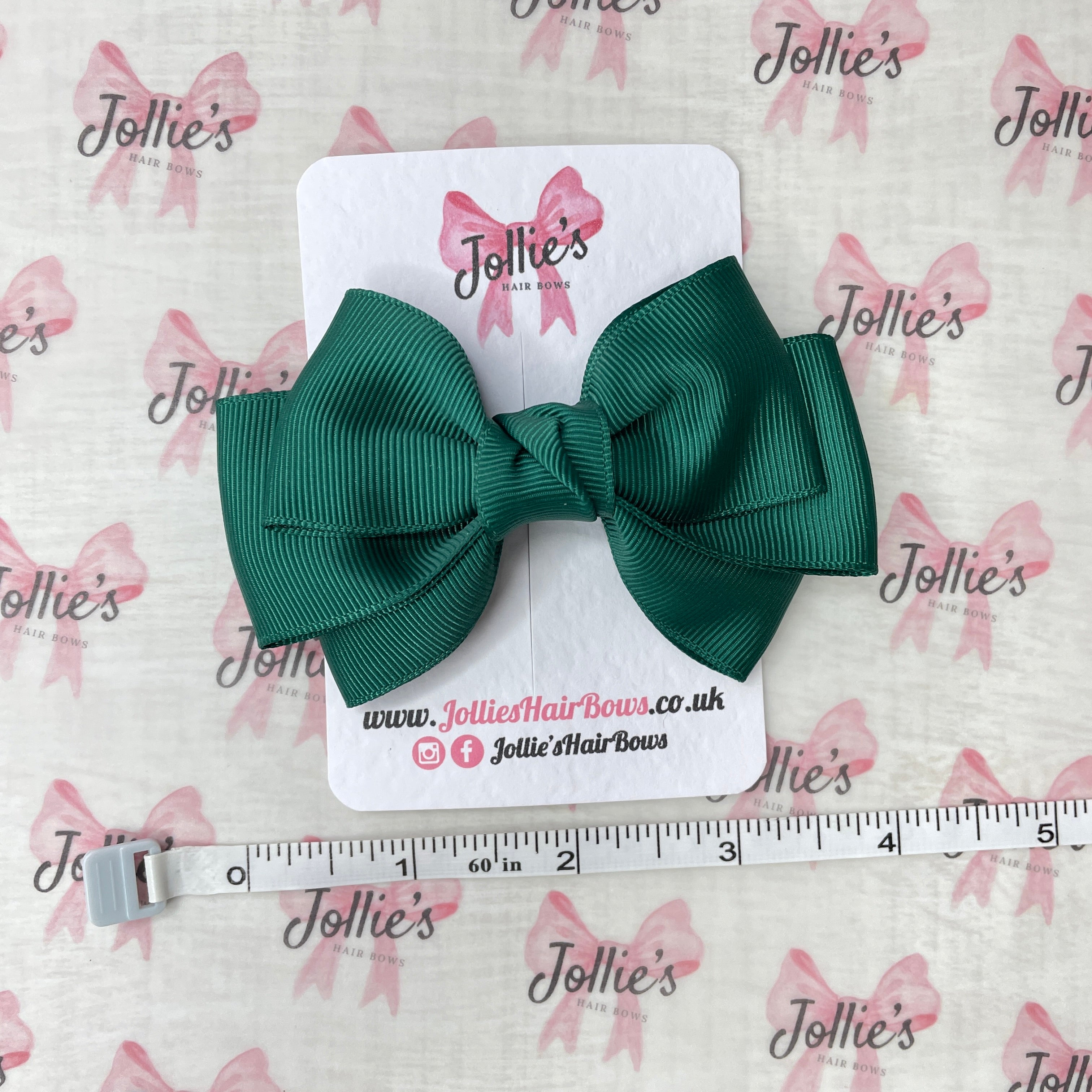 4inch Triple Layers Bow with Clip - Hunter Green