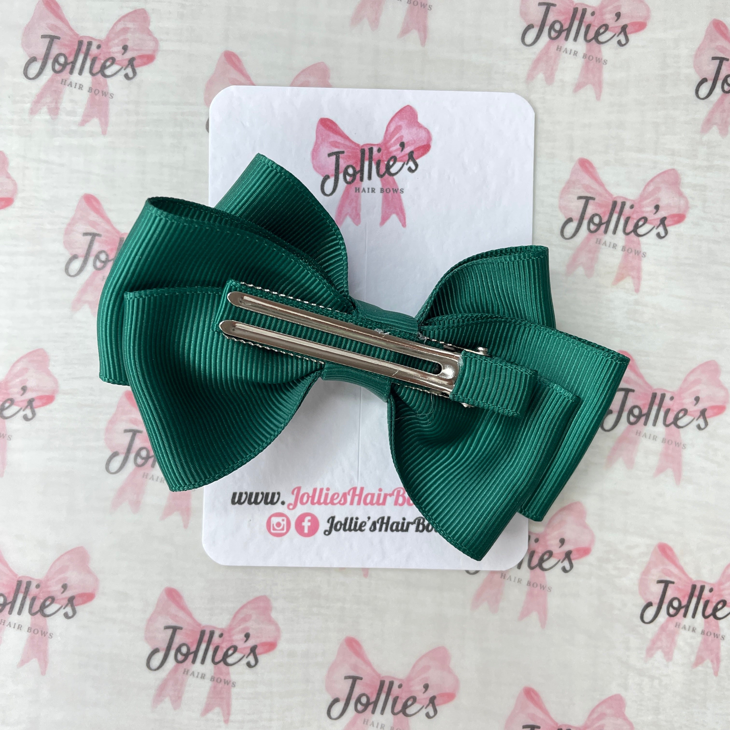 4inch Triple Layers Bow with Clip - Hunter Green