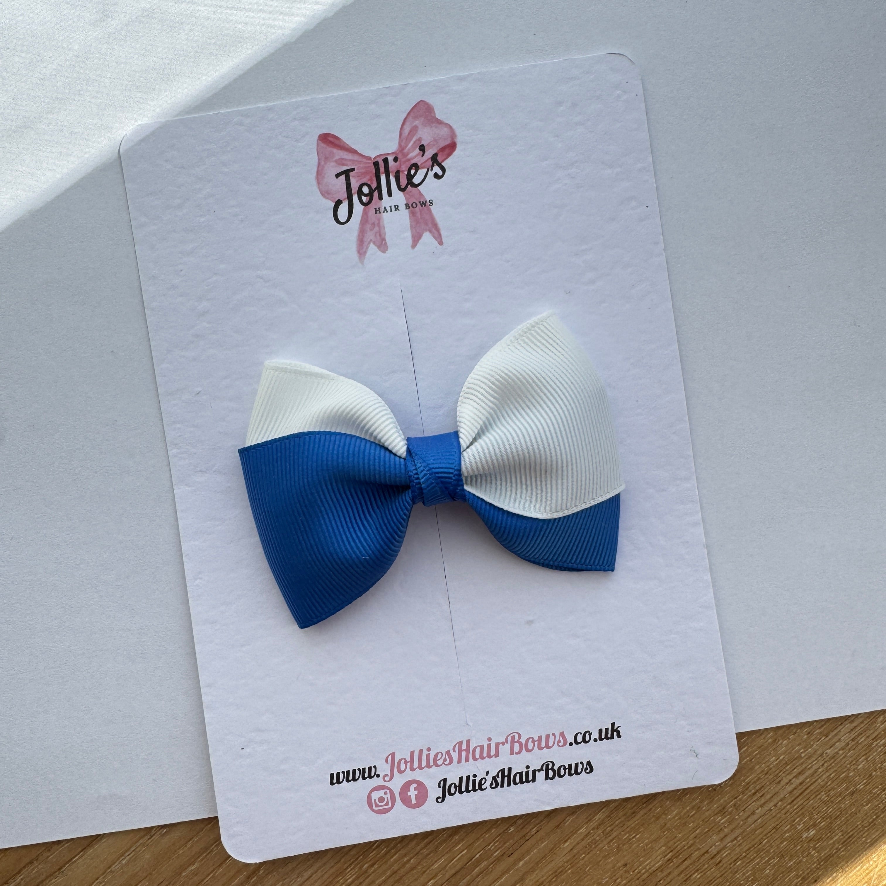 3.2" Royal Blue & White Hair Bow Pair – Grosgrain Ribbon with 1.6" Alligator Clips with Teeth
