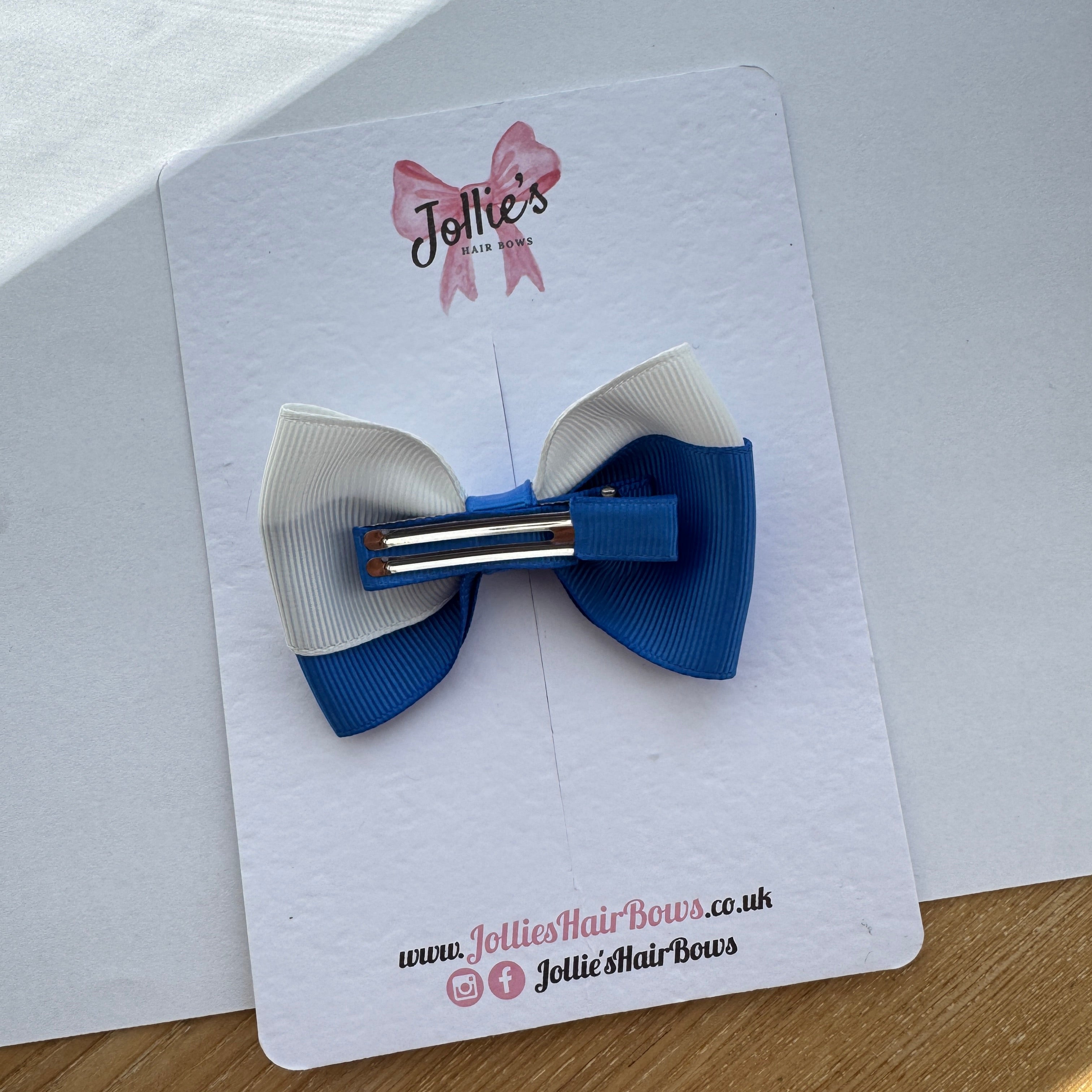 3.2" Royal Blue & White Hair Bow Pair – Grosgrain Ribbon with 1.6" Alligator Clips with Teeth