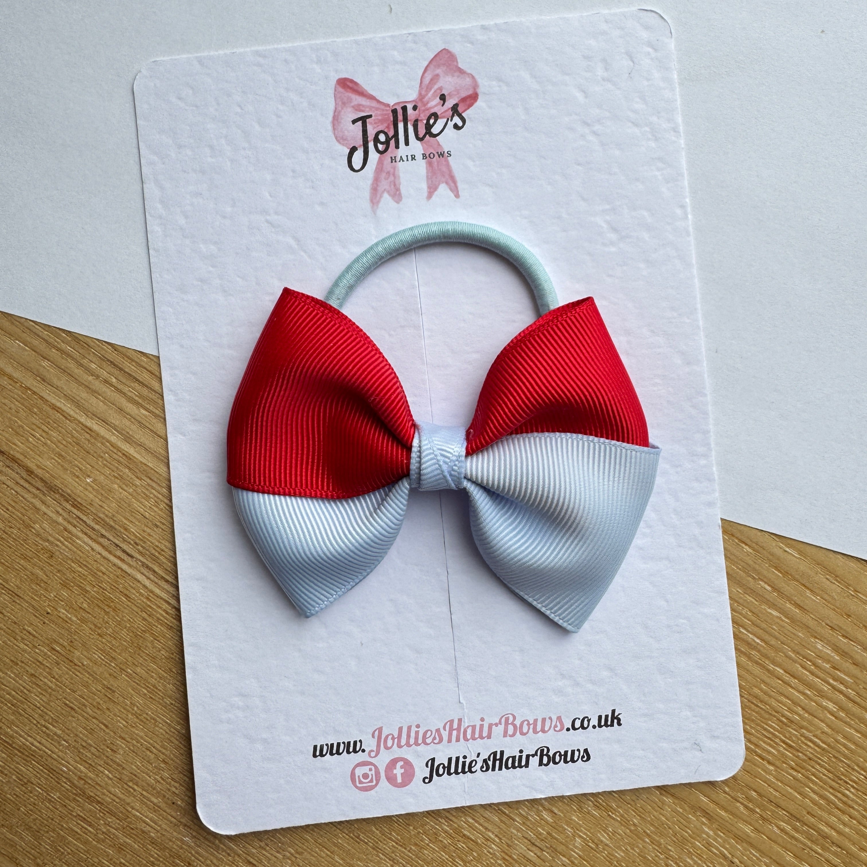 3.2" Red & Bluebell Hair Bow Pair – Grosgrain Ribbon with Thick Elastic Bobble