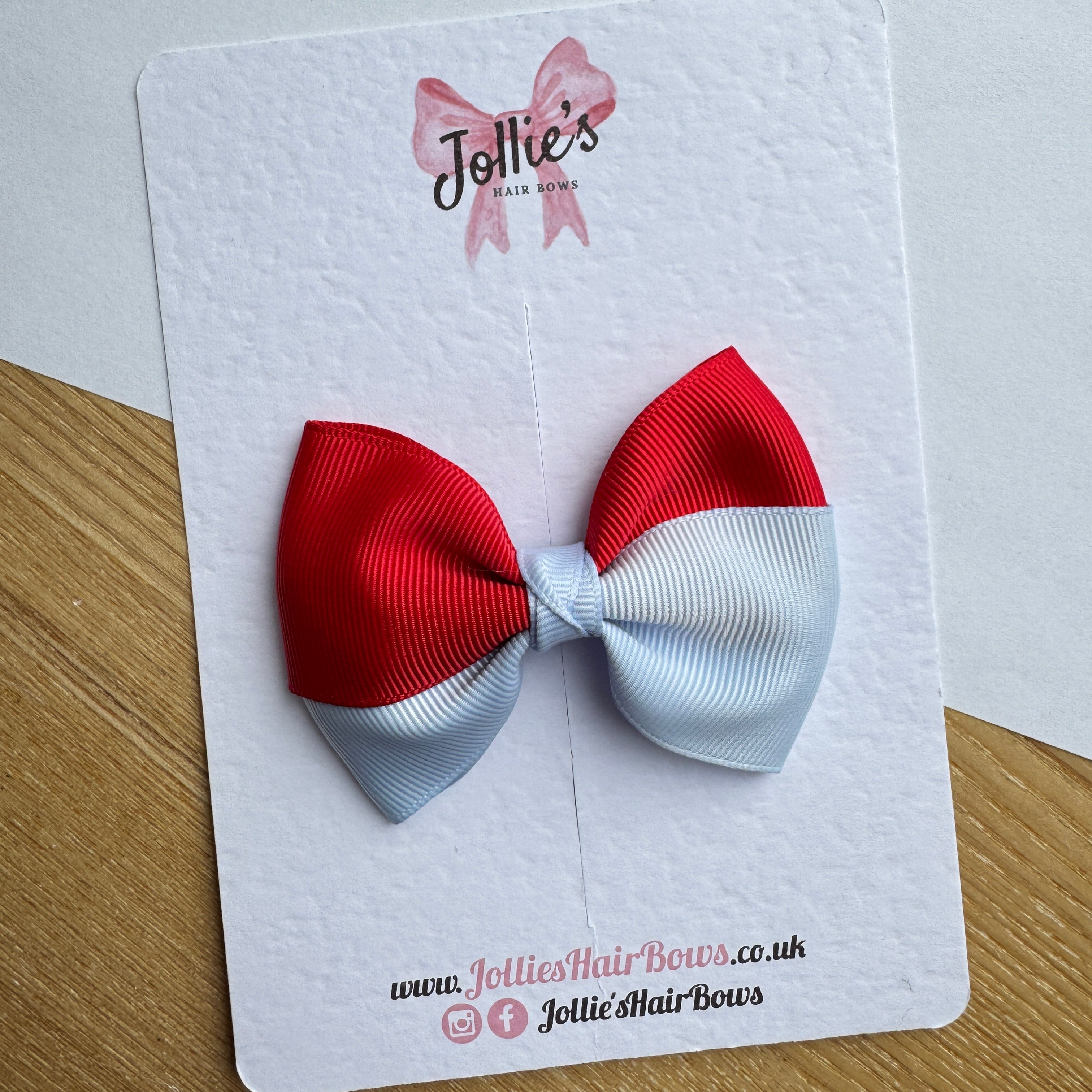 3.2" Red & Bluebell Hair Bow Pair – Grosgrain Ribbon with 1.6" Alligator Clips with Teeth