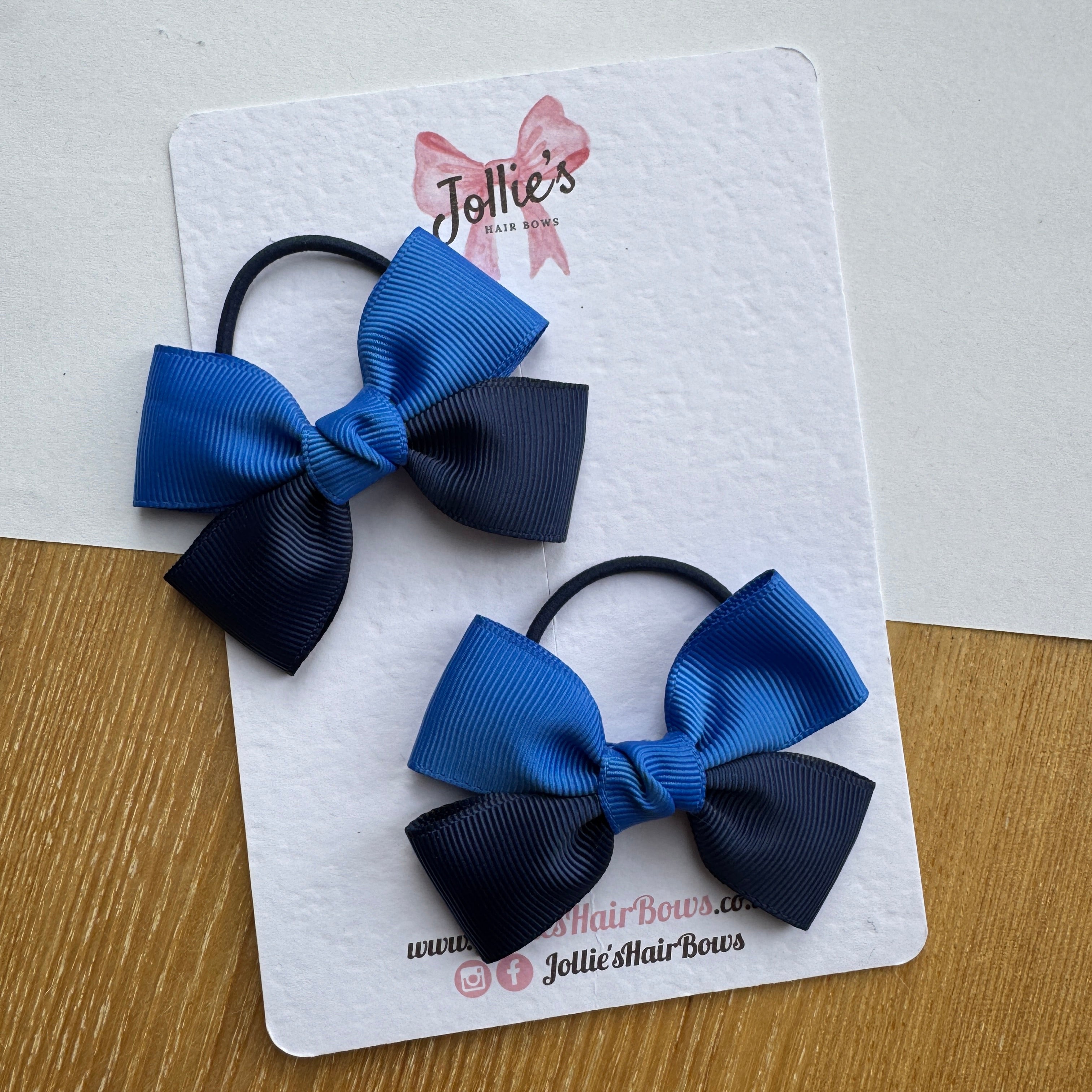 2.5" Royal Blue & Navy Classic Hair Bow Pair – Grosgrain Ribbon on Thin Elastic