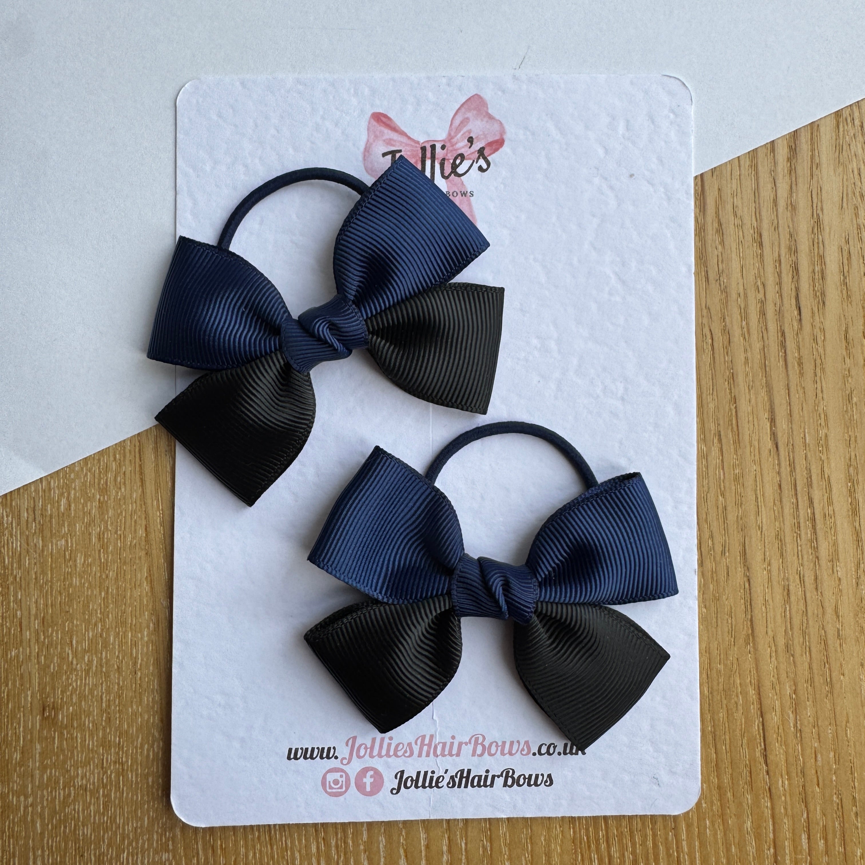 2.5" Black & Navy Classic Hair Bow Pair – Grosgrain Ribbon on Thin Elastic