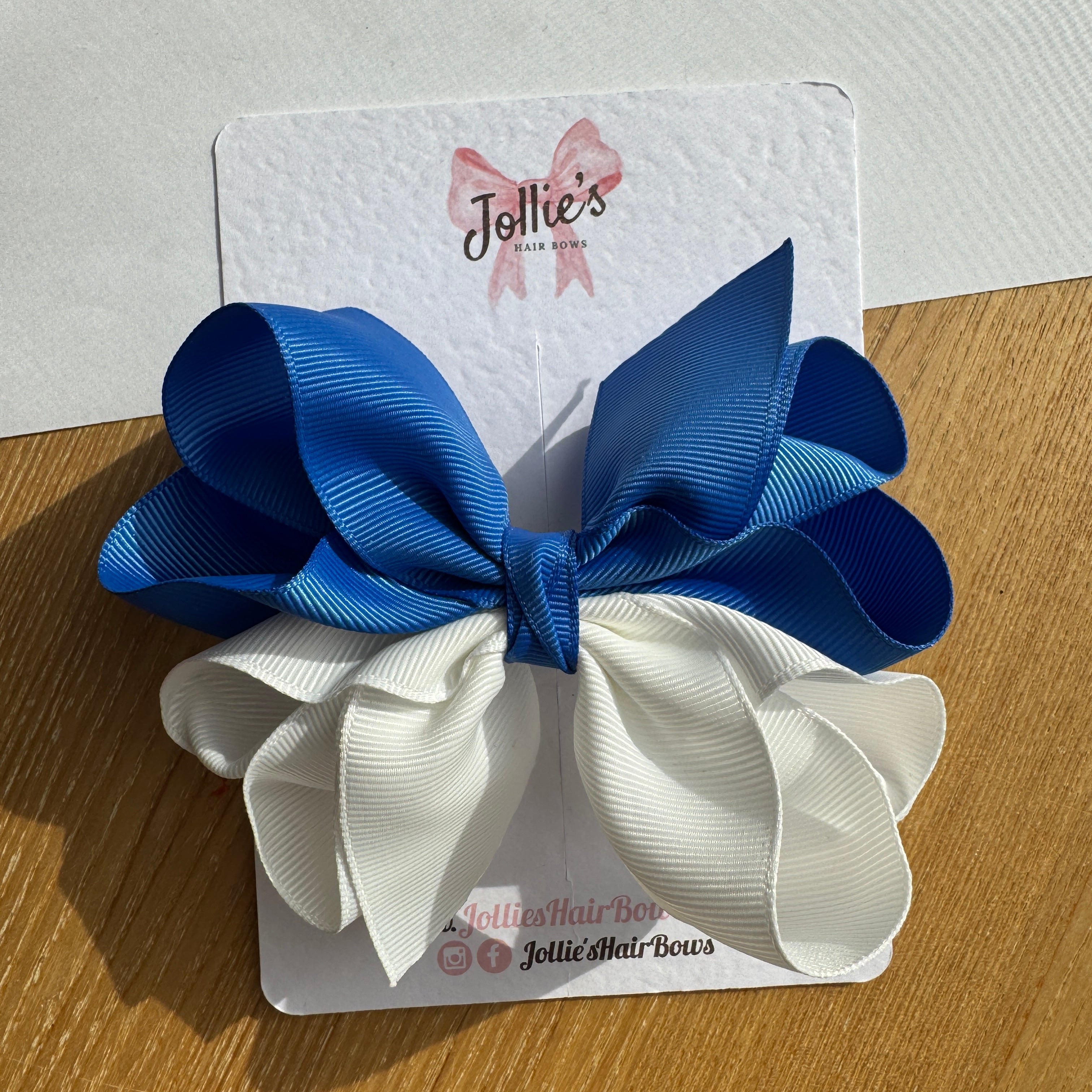 4.5" Royal Blue & White Octopus Hair Bow – Grosgrain Ribbon Clip for School & Everyday Wear